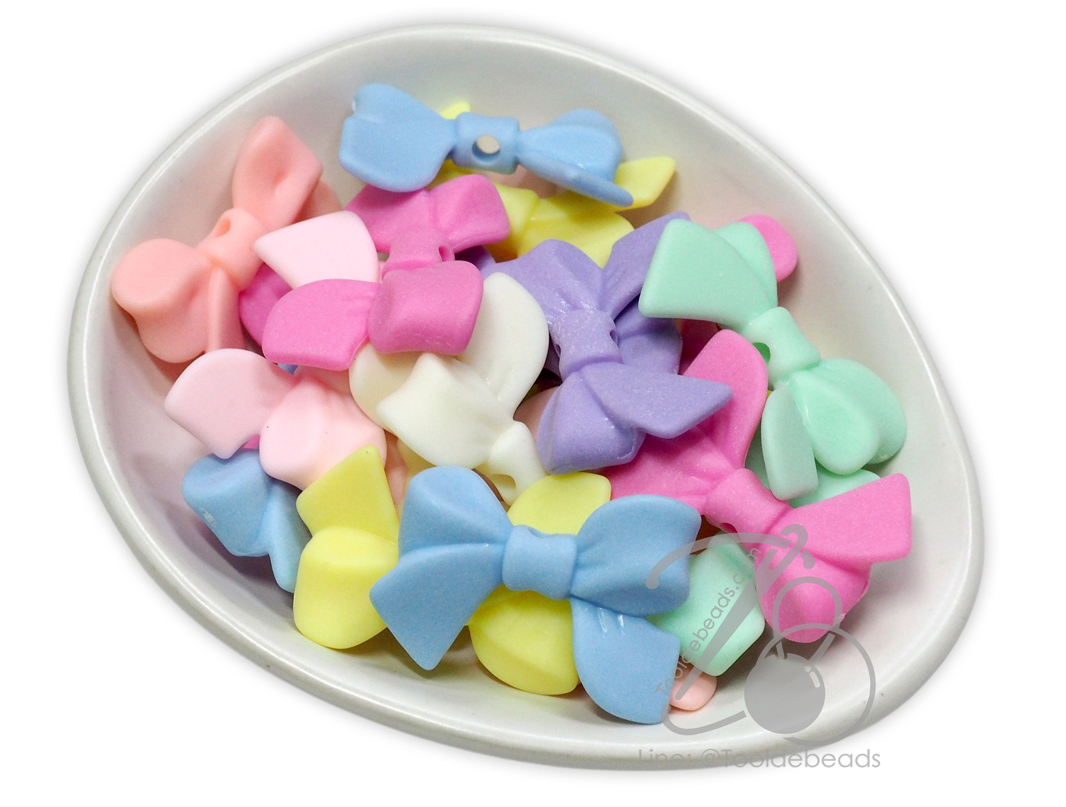 ลูกปัดเนื้อทราย 30มม. ลายโบว์มีหาง สีพาสเทล คละสีขุ่น (10 กรัม) SKU-16546