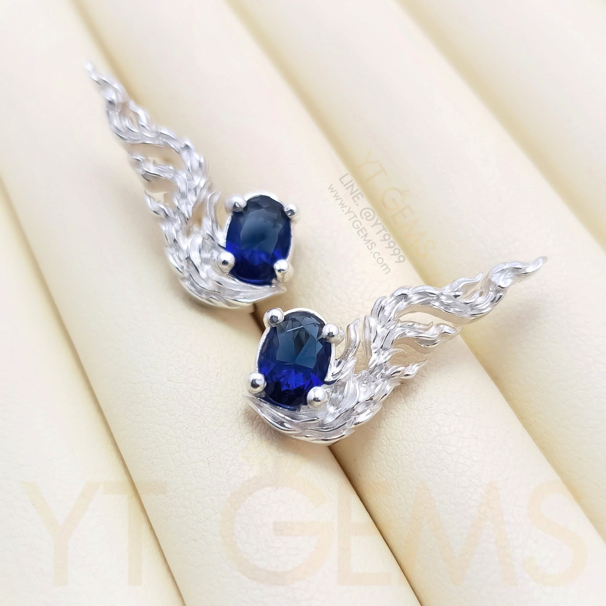 ต่างหู ลายกนก ต่างหูเงินแท้ พลอยไพลิน CZ YTG-11958 YTGEMS whole