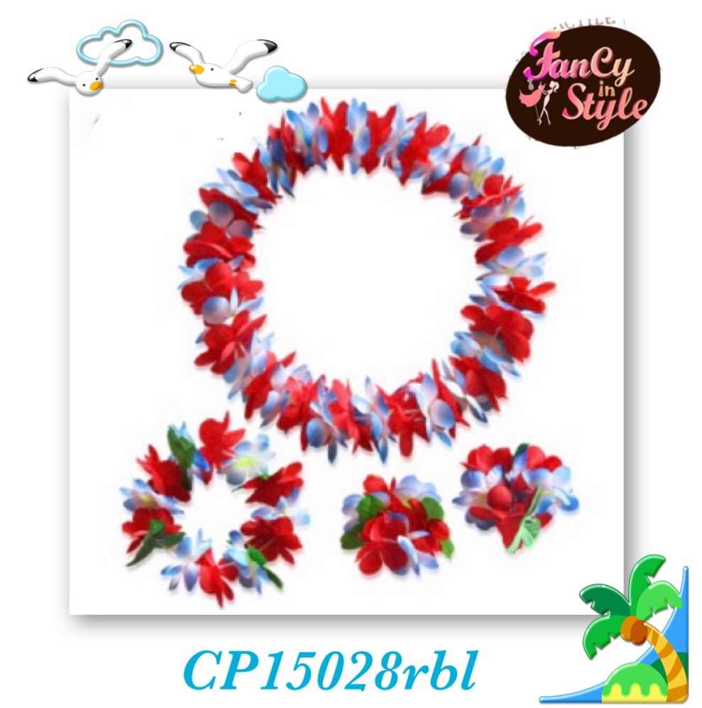 International Costume/SET มาลัยสวมคอ ข้อมือ ที่สวมศีรษะโทนสีแดง-น้ำเงิน/Setมาลัยฮาวาย