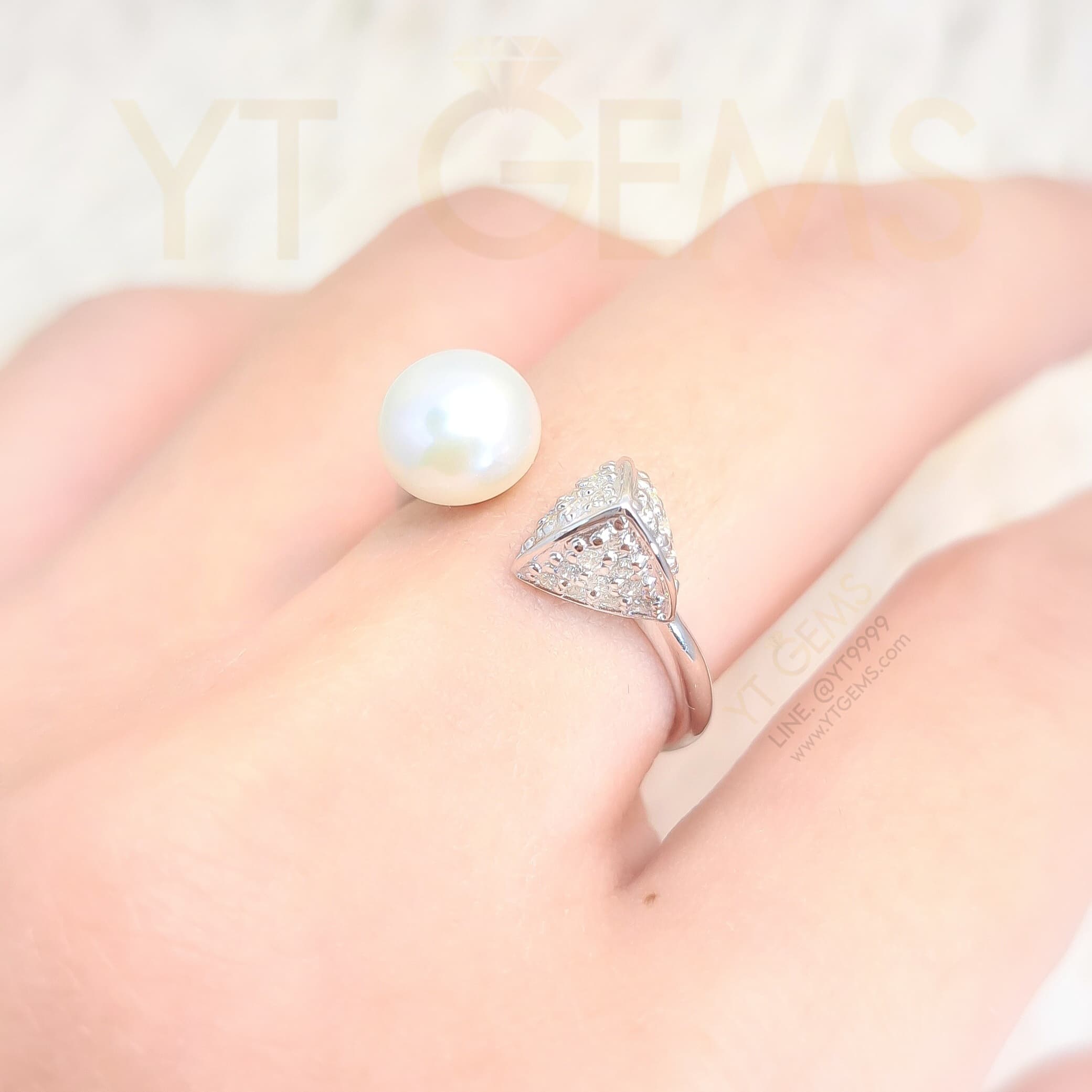[สำหรับ ราคาส่ง ขั้นต่ำ 5 ชิ้น] แหวน ไข่มุก แท้ เงินแท้ ชุบทองคำขาว เพชร Swiss (high grade) YTG-11969-WH YTGEMS 5 ชิ้น