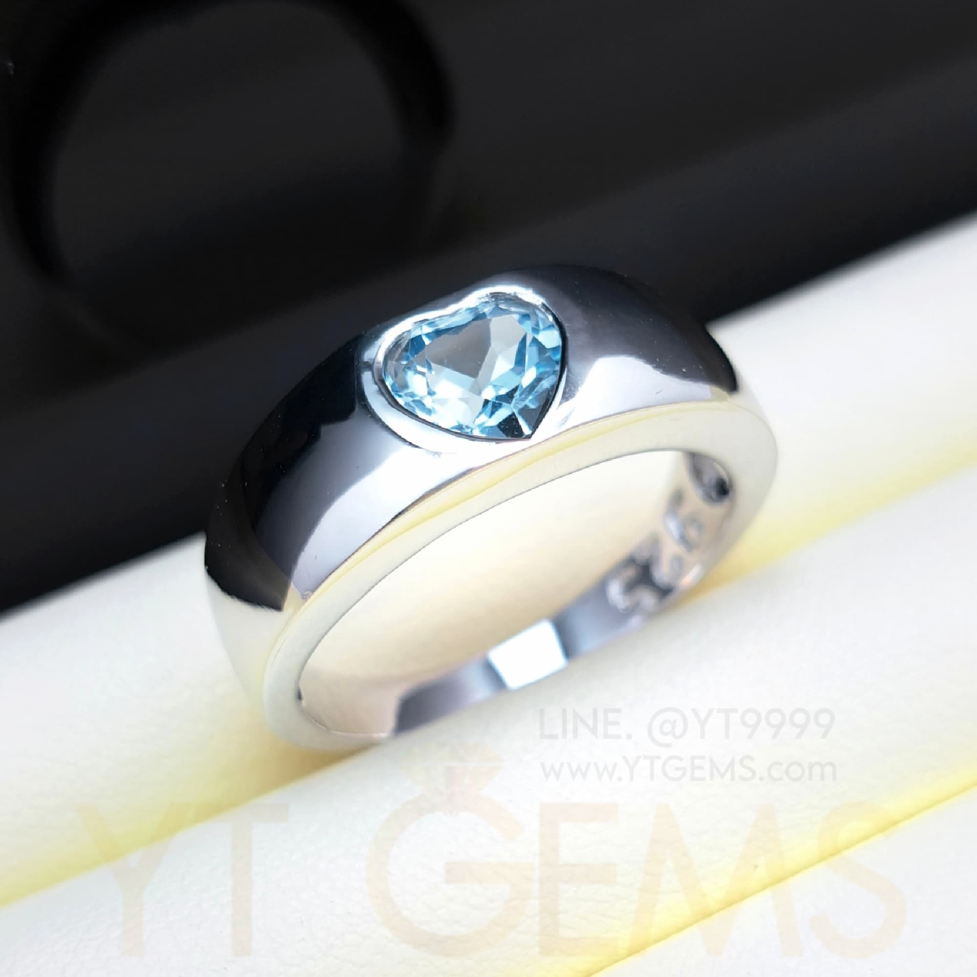 แหวนปลอกมีด สกายบลูโทแพซ แหวนเงินแท้ ชุบทองคำขาว พลอยแท้ ทรงหัวใจ YTG-11853 YTGEMS