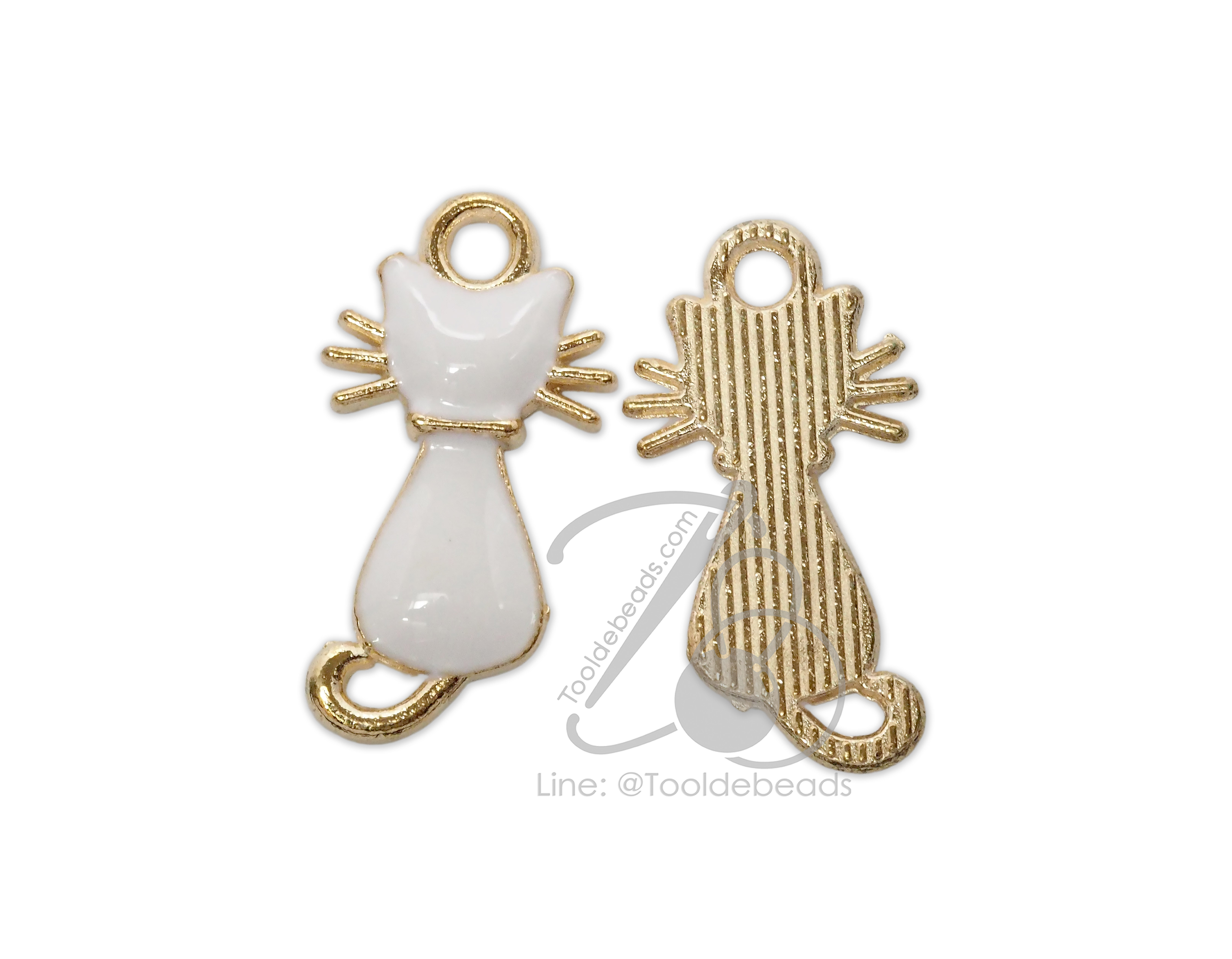 จี้หลากสี 11*20มม. ลายแมว สีขาว (1 ชิ้น) SKU-17601