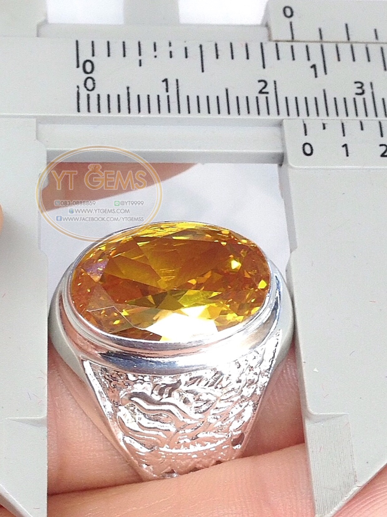 แหวนเงินแท้92.5% ข้างแกะลายครุฑ พลอยบุษราคัม(cz) YTG-5099 YTGEMS