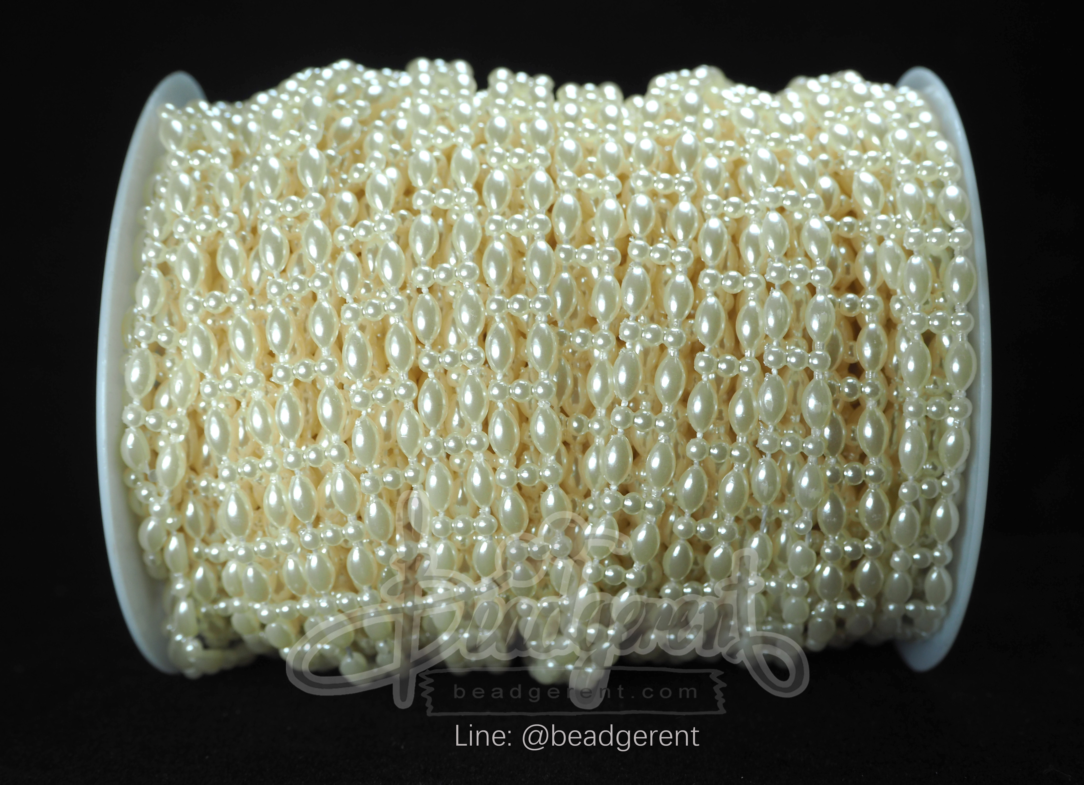 มุกเส้น 4*6มม. ลายหยดน้ำเส้นคู่ สีขาว (25 หลา) SKU-01853