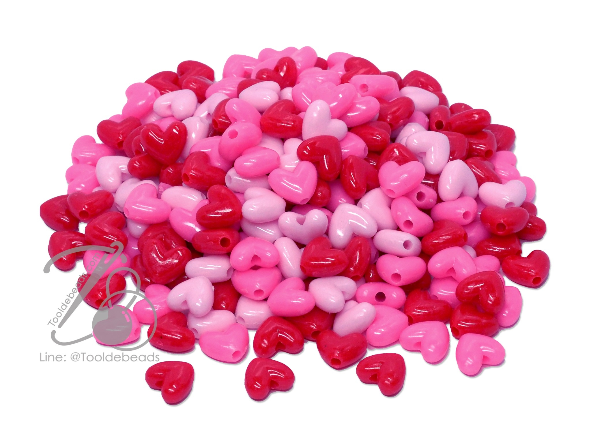 ลูกปัดอะคริลิค 10มม. ลายหัวใจ สีสด (100 กรัม) SKU-12528