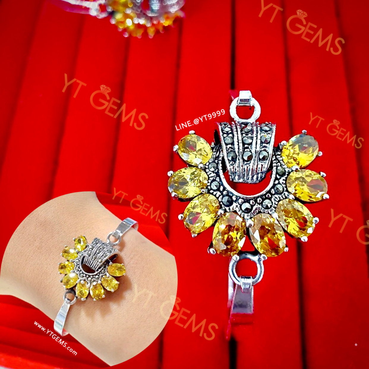 กำไลบุษราคัม กำไลเงินแท้ รมดำ พลอยบุษราคัม (CZ) YTG-11610 YTGEMS