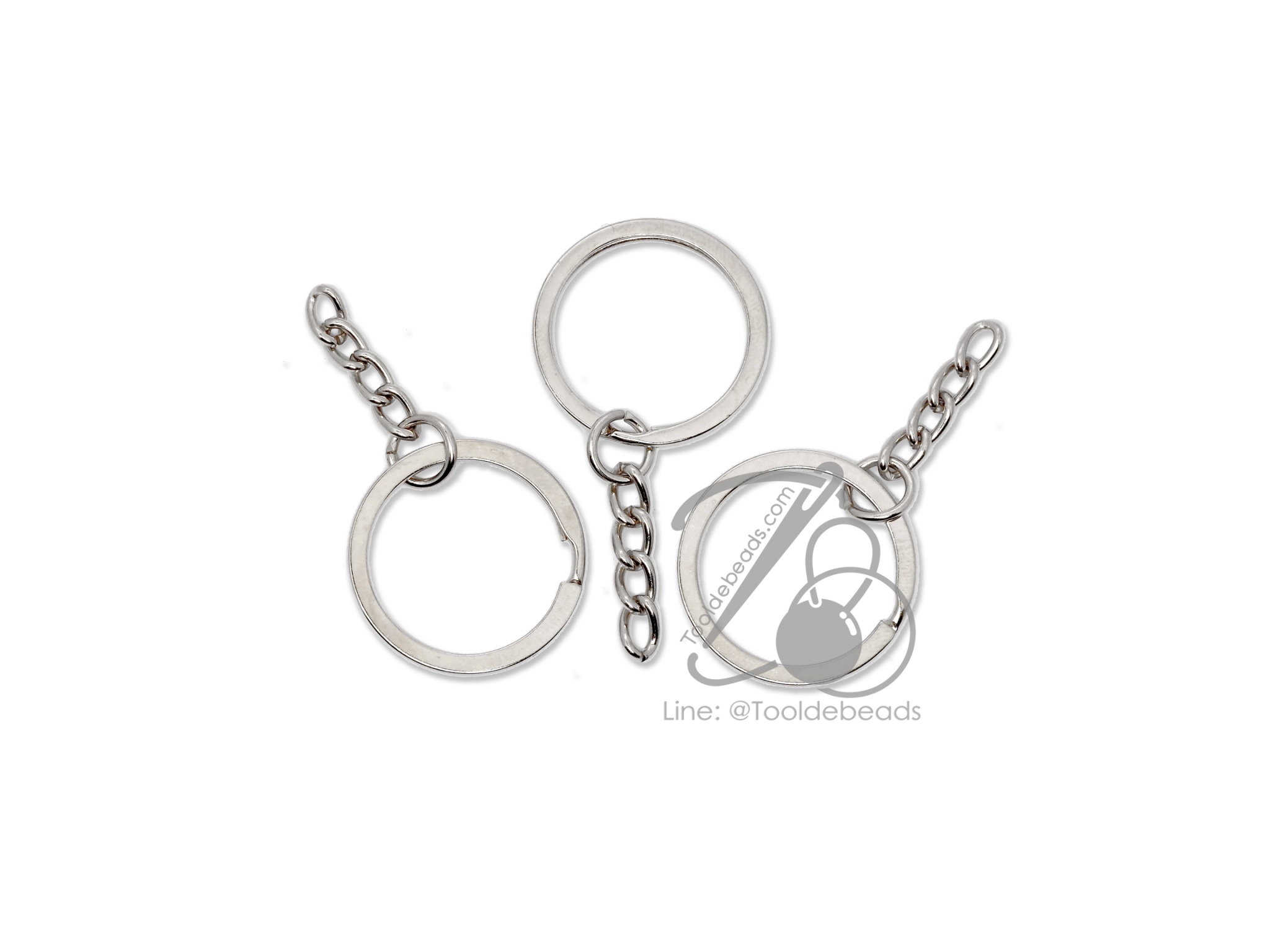 พวงกุญแจ ทรงแบน มีโซ่ สีนิกเกิ้ล ราคาปลีก (10 ชิ้น) SKU-11195