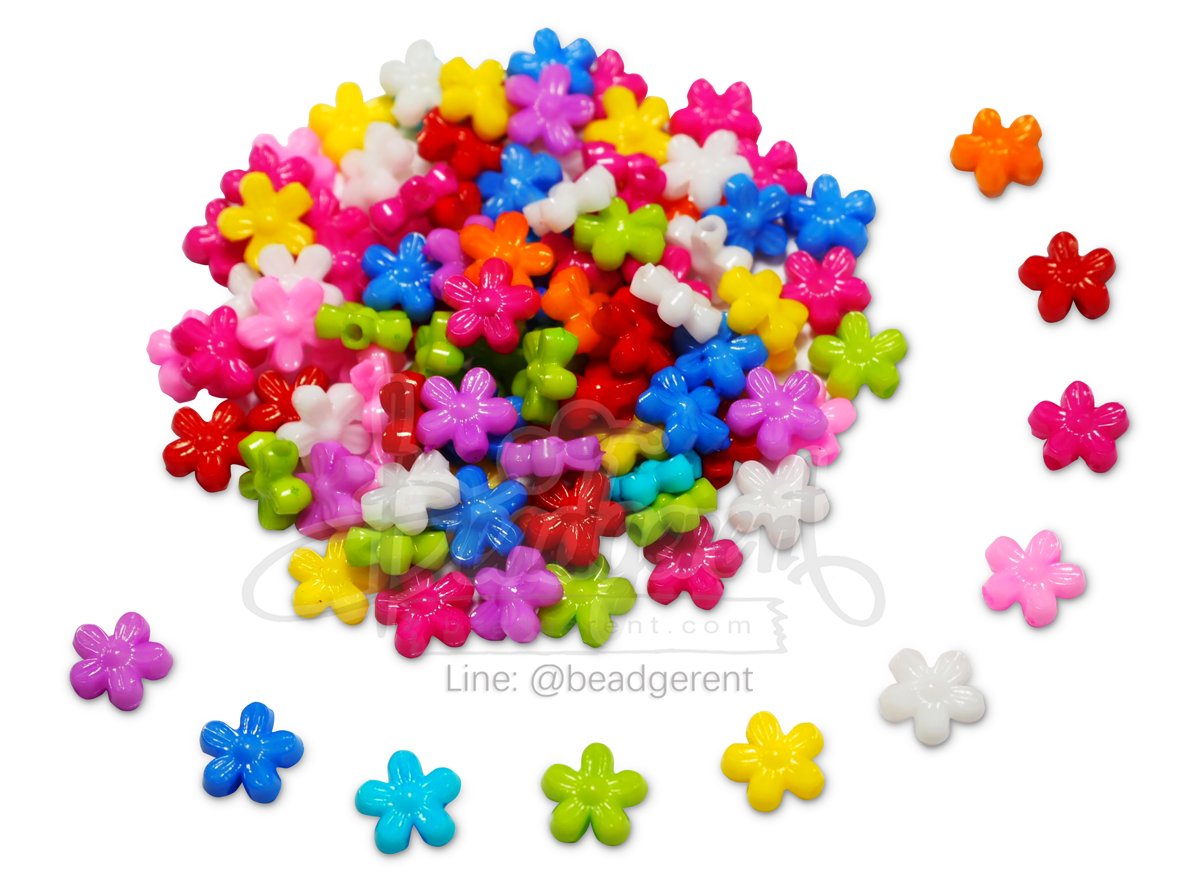 ลูกปัดอะคริลิค 8มม. ลายดอกไม้แฟนซี5แฉก สีสด (80 กรัม) SKU-05189