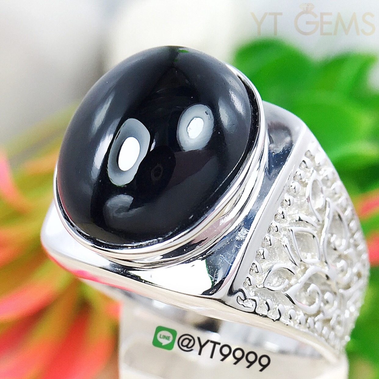 แหวนนิล แหวนเงินแท้ 92.5% ชุบทองคำขาว ประดับพลอยนิลแท้ YTG-8359 YTGEMS