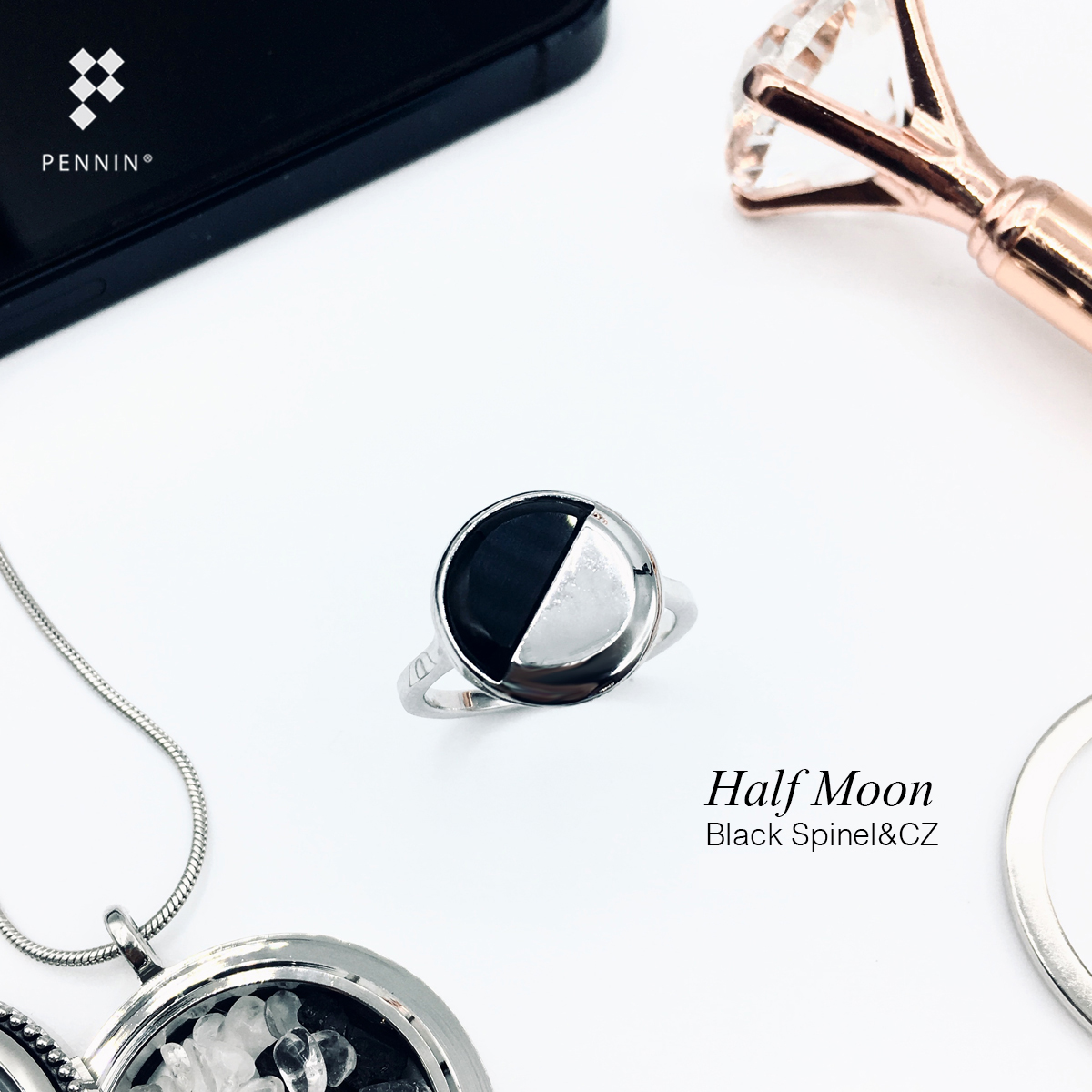 [SALE30%]Half Moon แหวนนิลแท้ตัดกับเงินแท้ ดุจพระจันทร์ครึ่งดวง แหวนนิลมีสไตล์ ดึงดูดโชคลาภ ปกป้องคุ้มครอง