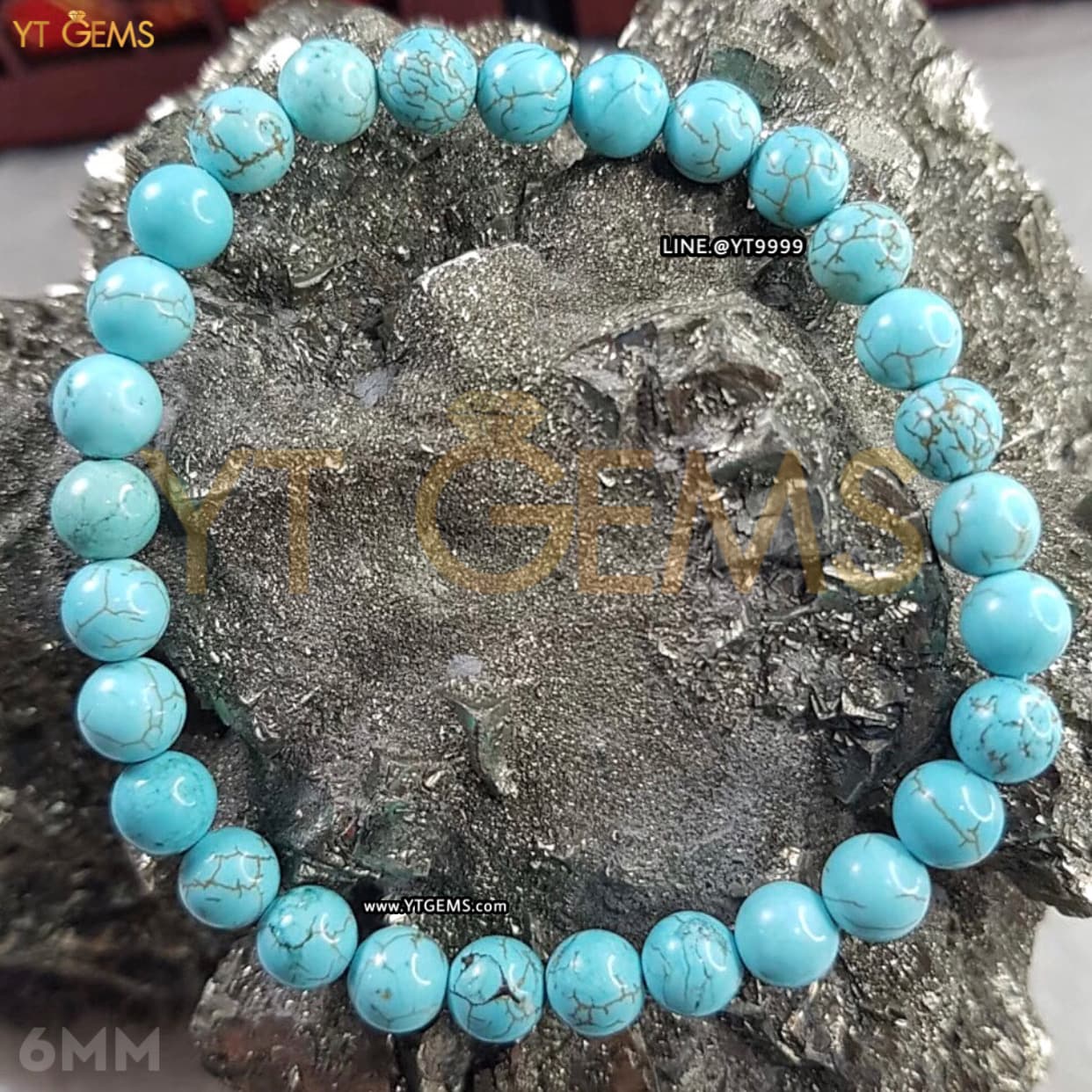 สร้อยข้อมือหินเทอร์ควอยส์แท้ ขนาดหิน 6 มม. YTG-11497 YTGEMS