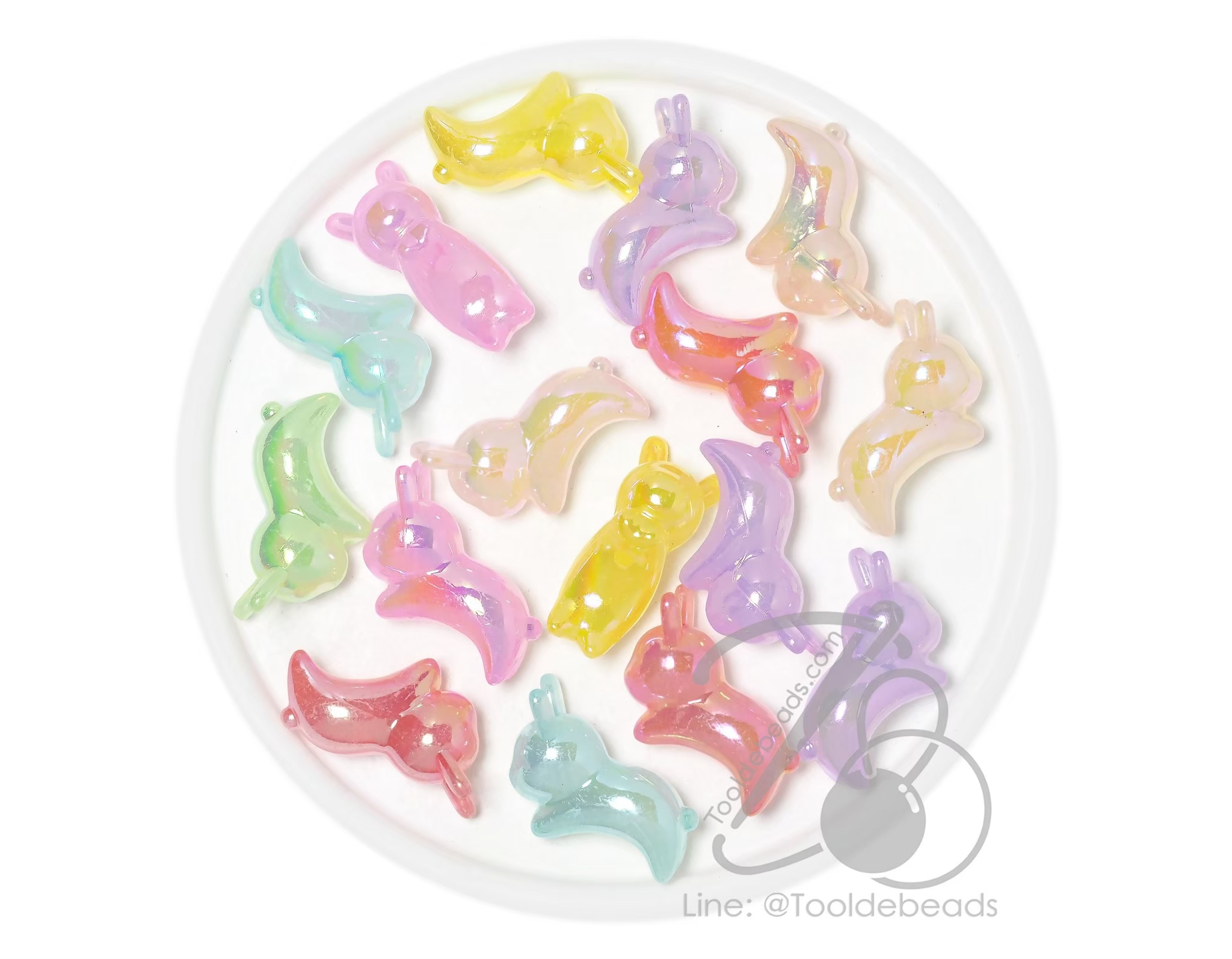 ลูกปัดพลาสติก เคลือบรุ้ง 22มม. ลายกระต่าย คละสีเยลลี่หวาน (80 กรัม) SKU-17906
