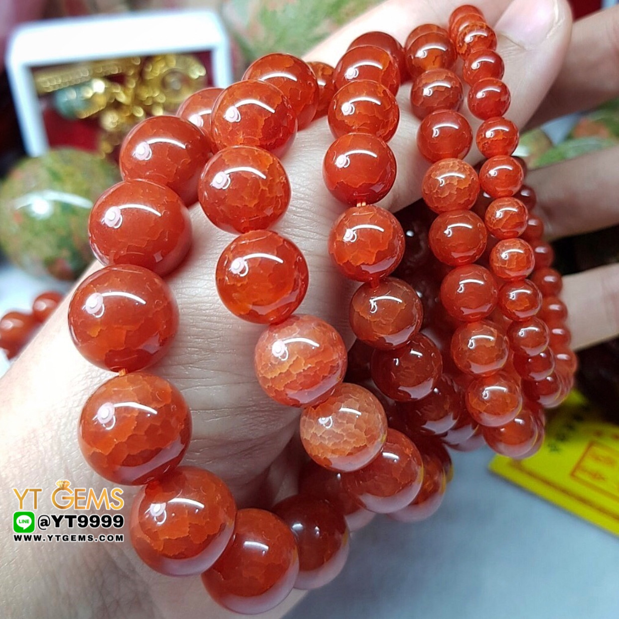 สร้อยข้อมือเกล็ดมังกร สีส้ม เกรดA หินเกล็ดมังกร สีส้มแท้ ขนาดหิน 12 mm YTG-8944 YTGEMS