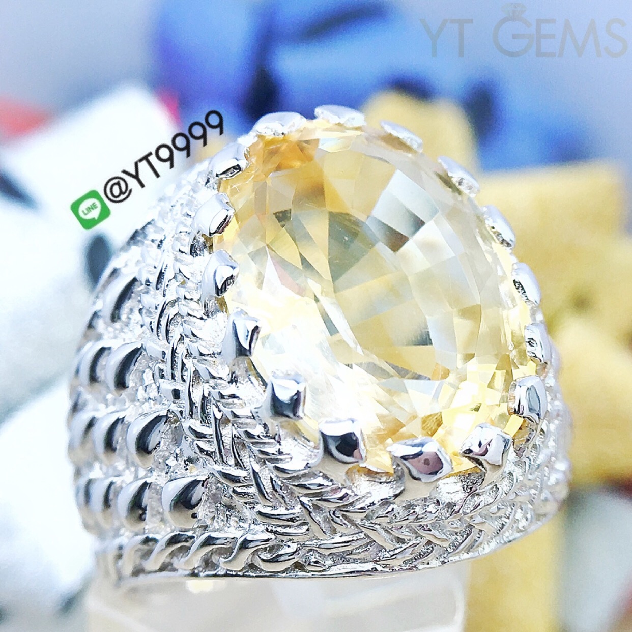 แหวนซิทริน แหวนเงินแท้92.5% ชุบทองคำขาว ประดับพลอยซิทรินแท้ YTG-8231 YTGEMS