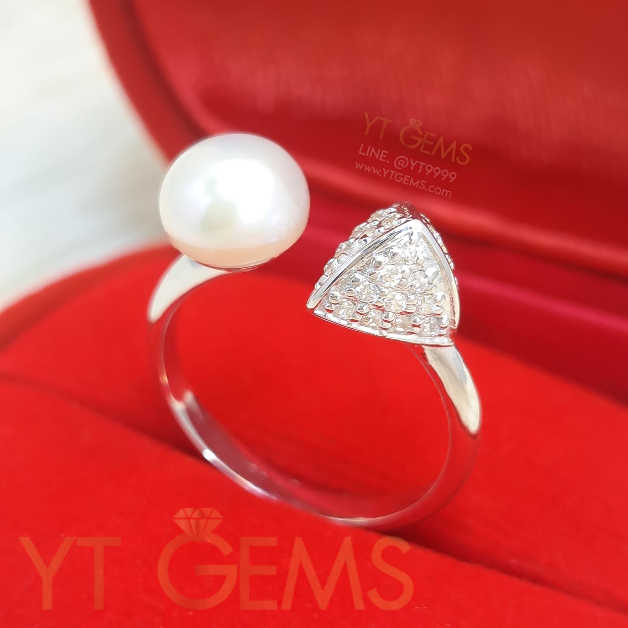 แหวน ไข่มุก แท้ เงินแท้ ชุบทองคำขาว เพชร Swiss (high grade) YTG-11969 YTGEMS whole