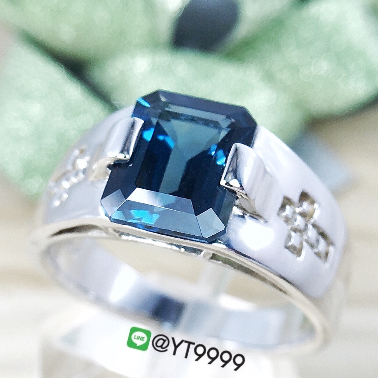 แหวนลอนดอนบลูโทแพซ แหวนเงินแท้ ชุบทองคำขาว พลอยแท้ YTG-8303 YTGEMS