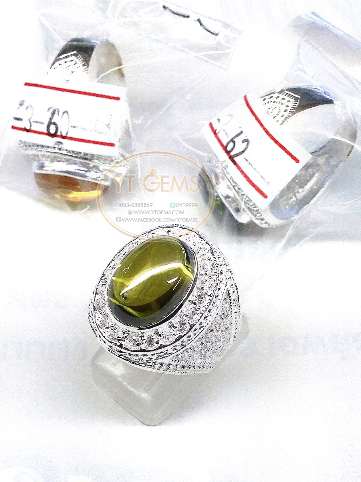 แหวนเงินแท้92.5% พลอยเขียวส่อง(cz) ตกแต่งเพชรSwiss YTG-5132 YTGEMS