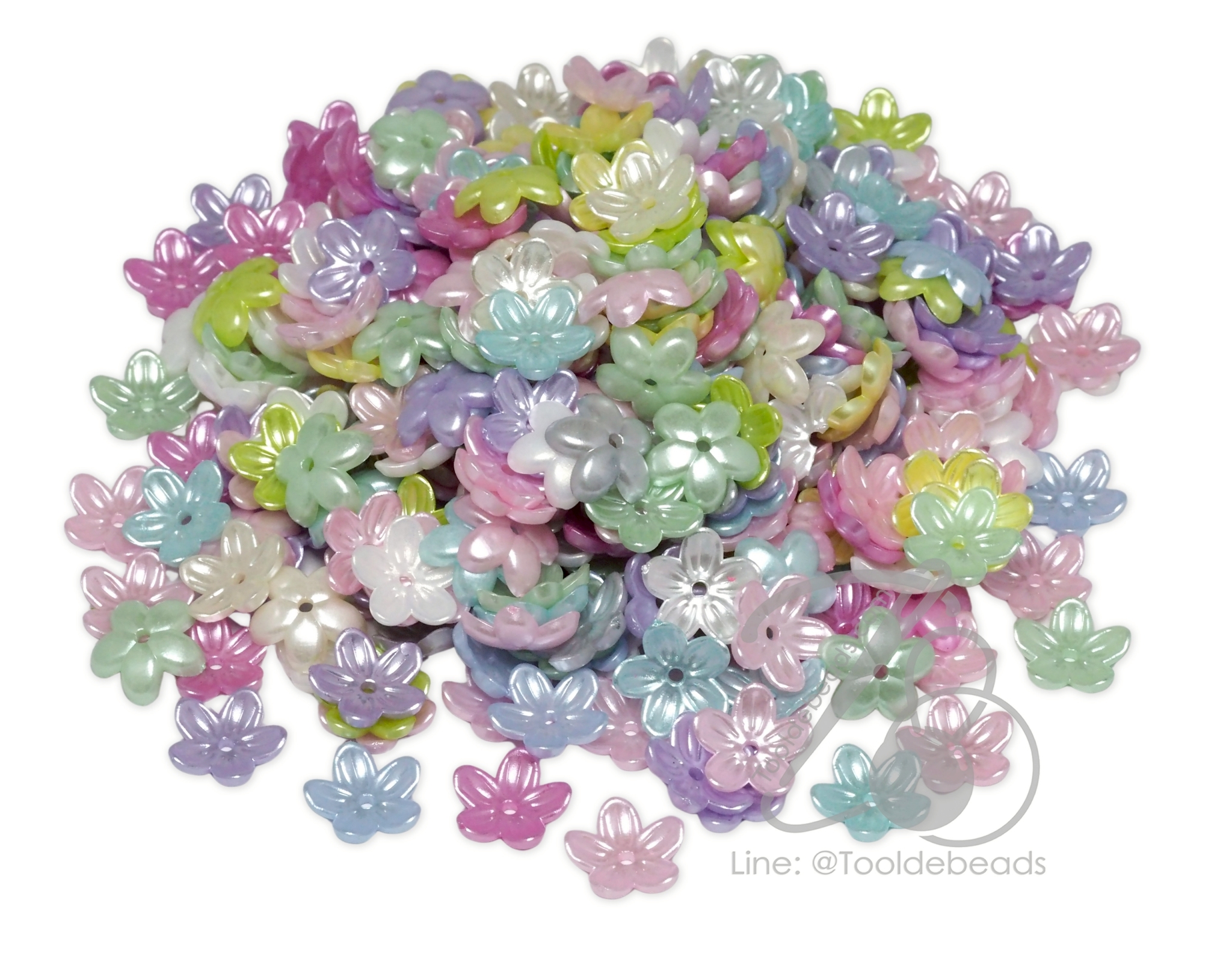 ลูกปัดพลาสติก เคลือบมุกพาสเทล 12มม. ตัวครอบดอกไม้ (80 กรัม) SKU-17936