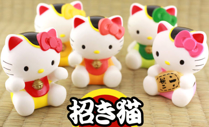 โมเดลคิตตี้แต่งชุดแมวนำโชค 5 ตัว ขนาด 2.25 นิ้ว