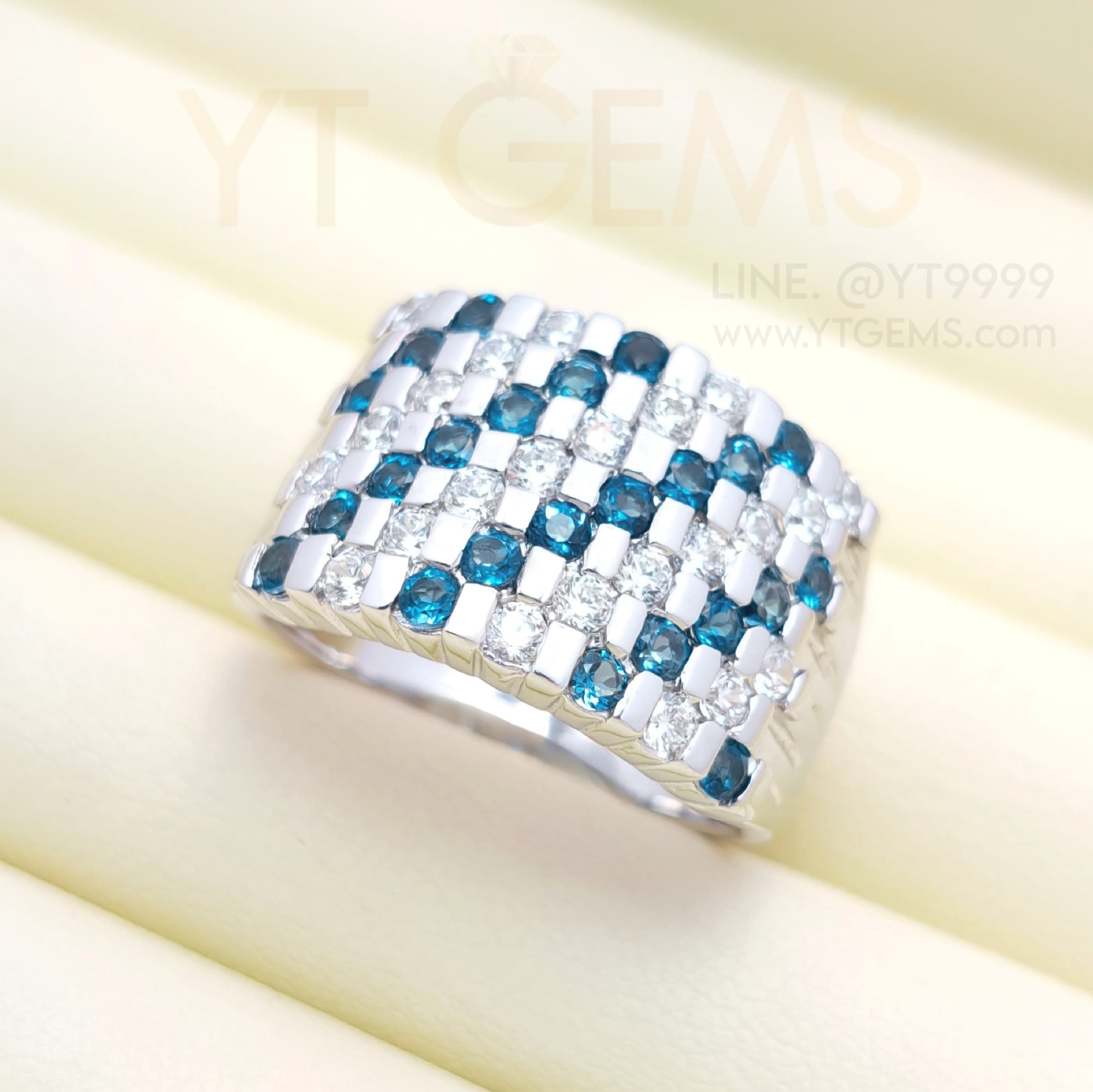 แหวนลอนดอนบลูโทแพซ แหวนเงินแท้ ชุบทองคำขาว พลอยแท้ YTG-11796 YTGEMS
