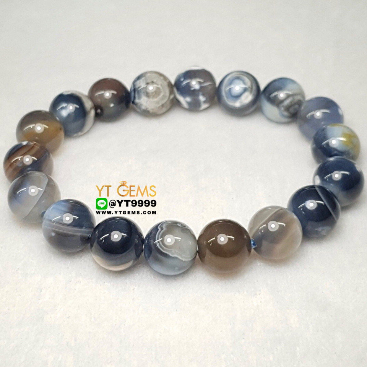 สร้อยข้อมือบลูอาเกต (ดวงตาสวรรค์) หินบลูอาเกตแท้ ขนาดหิน 10 mm YTG-8730 YTGEMS