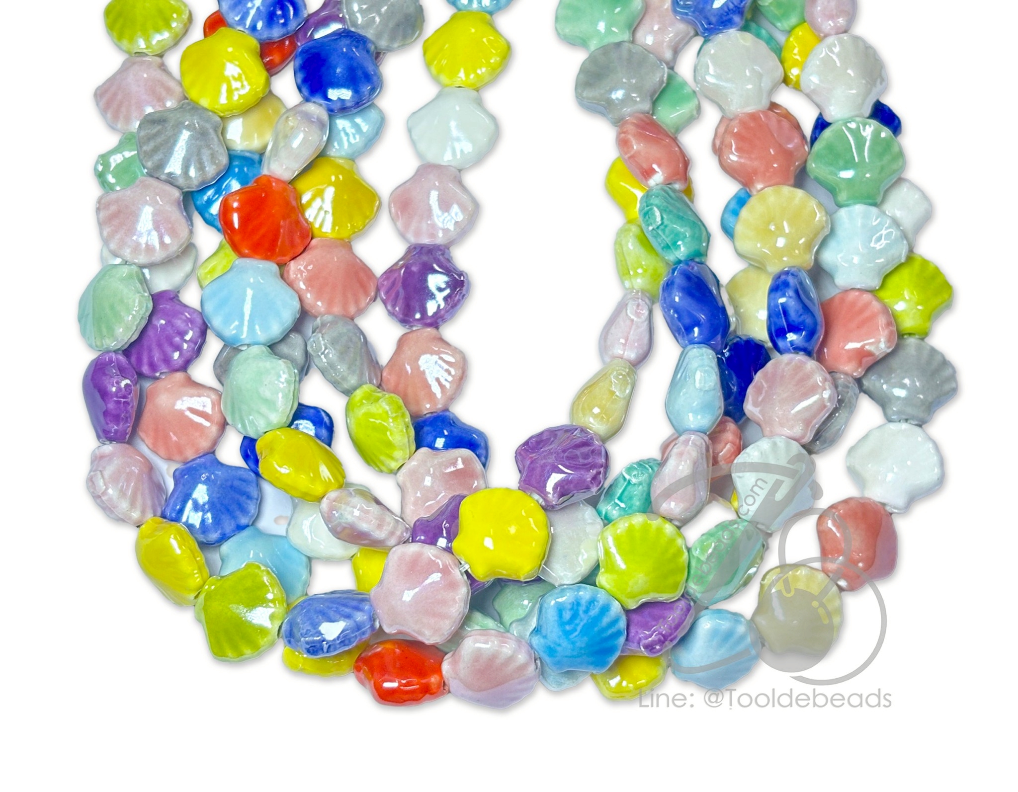 ลูกปัดเซรามิก 13*12มม. ลายหอย คละสี (30 ชิ้น) SKU-18507