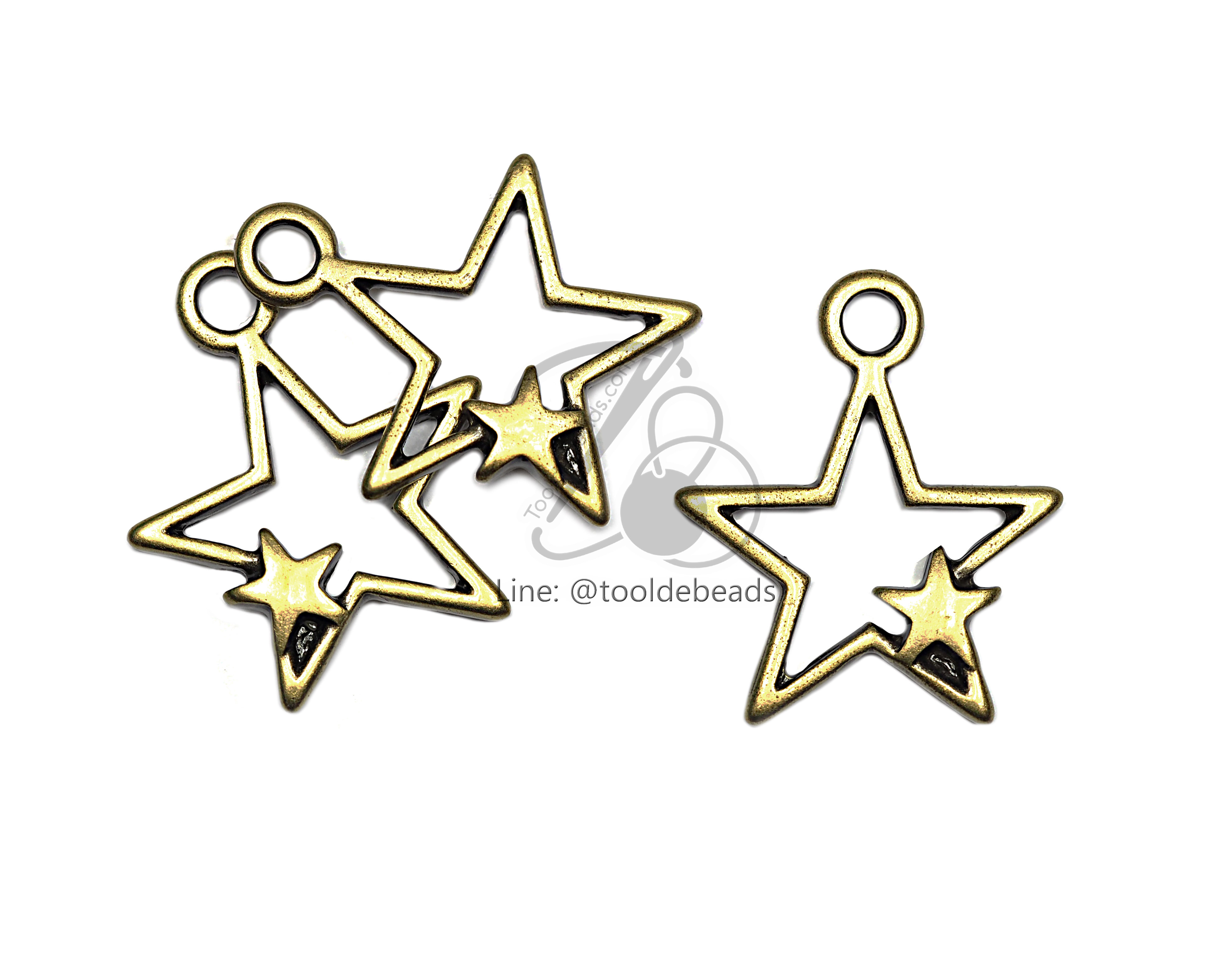 จี้เหล็ก 366 22มม. ลายดาวฉลุ สีสนิม (1 ชิ้น) SKU-00852