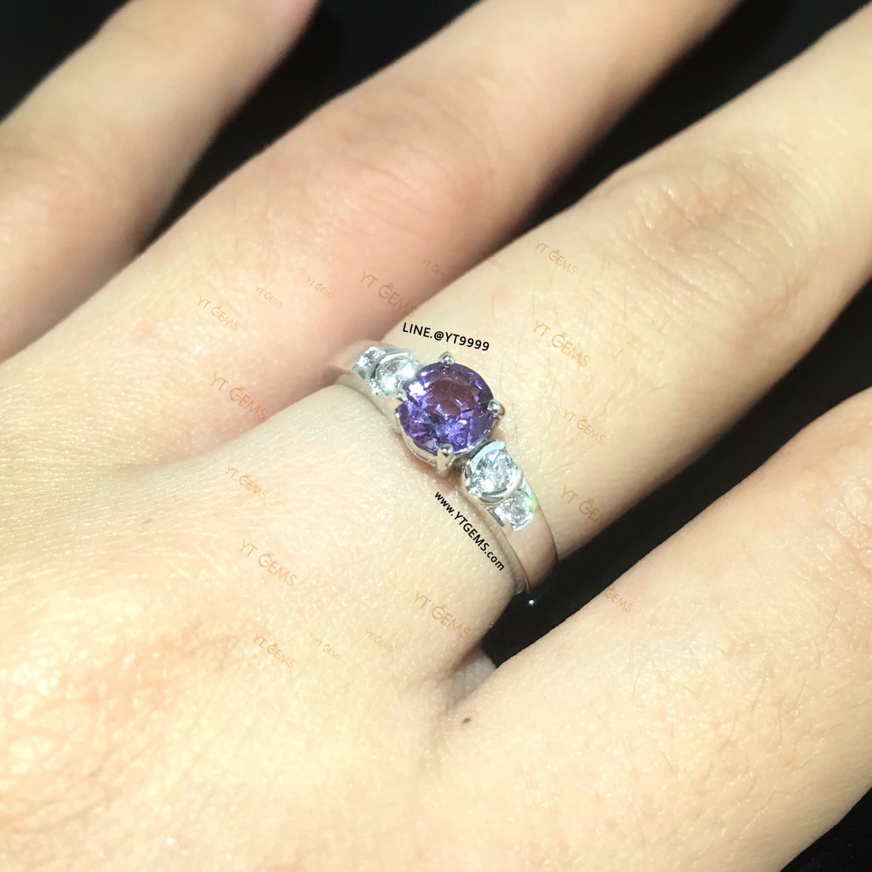 แหวนอเมทิสต์ ข้างเพชร แหวนเงินแท้ ชุบทองคำขาว พลอยอเมทิสต์แท้ YTG-11432 YTGEMS