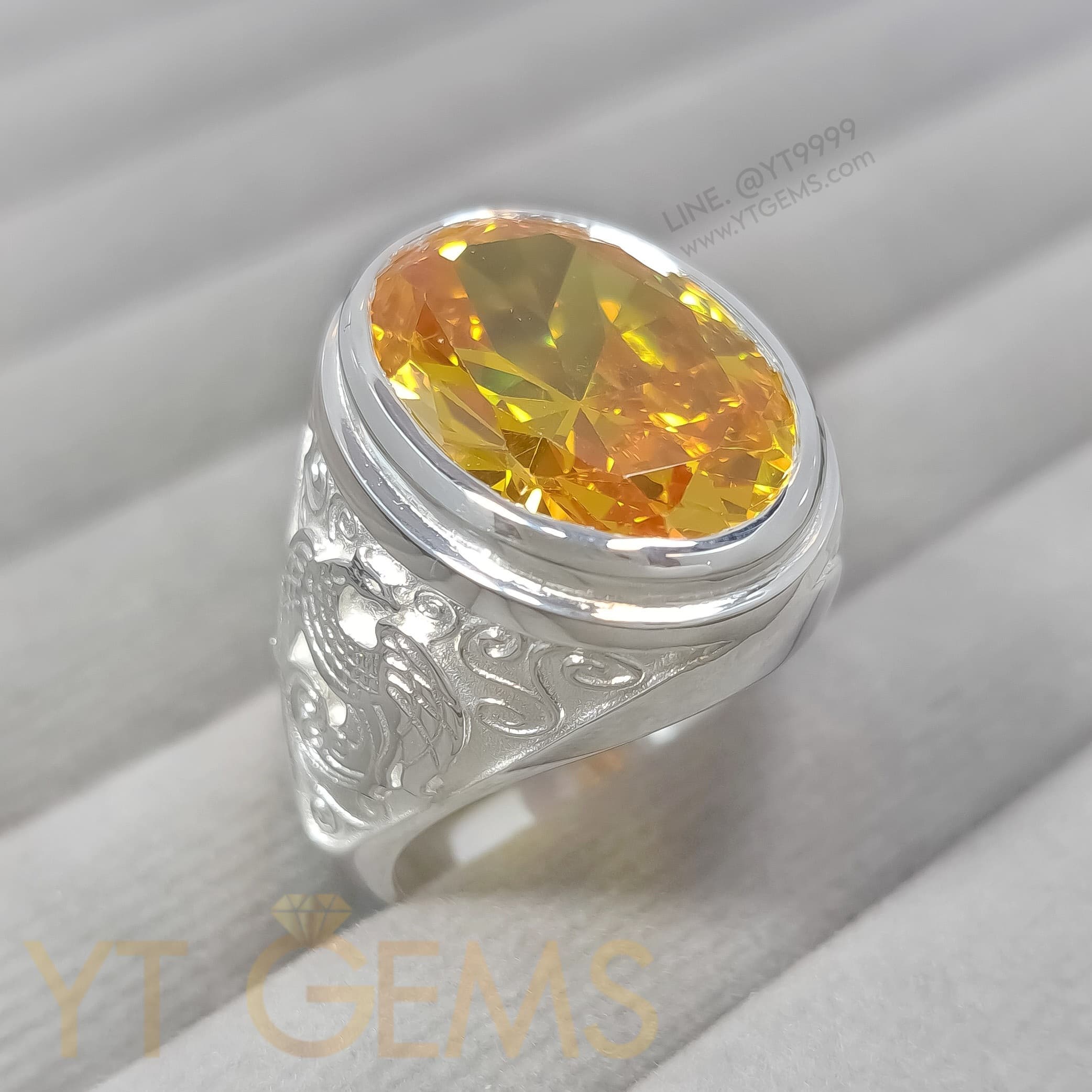 แหวน นกวายุภักษ์ แหวน เงินแท้ พลอย บุษราคัม CZ YTG-9986 YTGEMS whole
