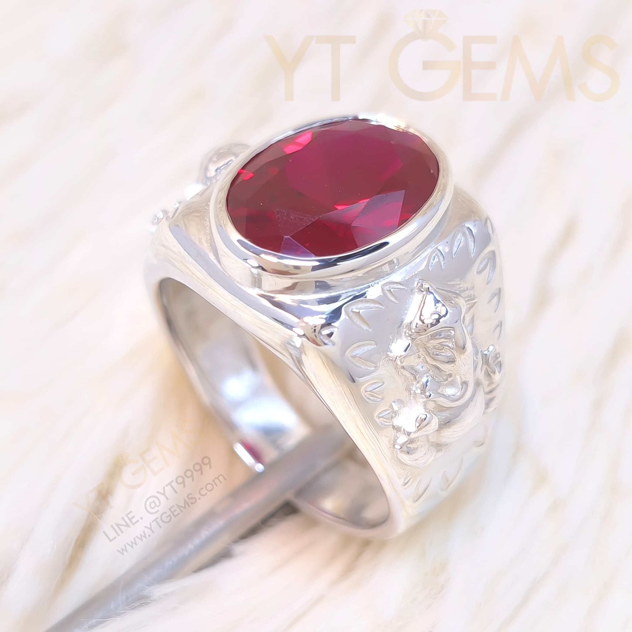 แหวนพระพิฆเนศ แหวน เงินแท้ ทับทิม สีเลือดนก พลอย CZ YTG-11931 YTGEMS whole