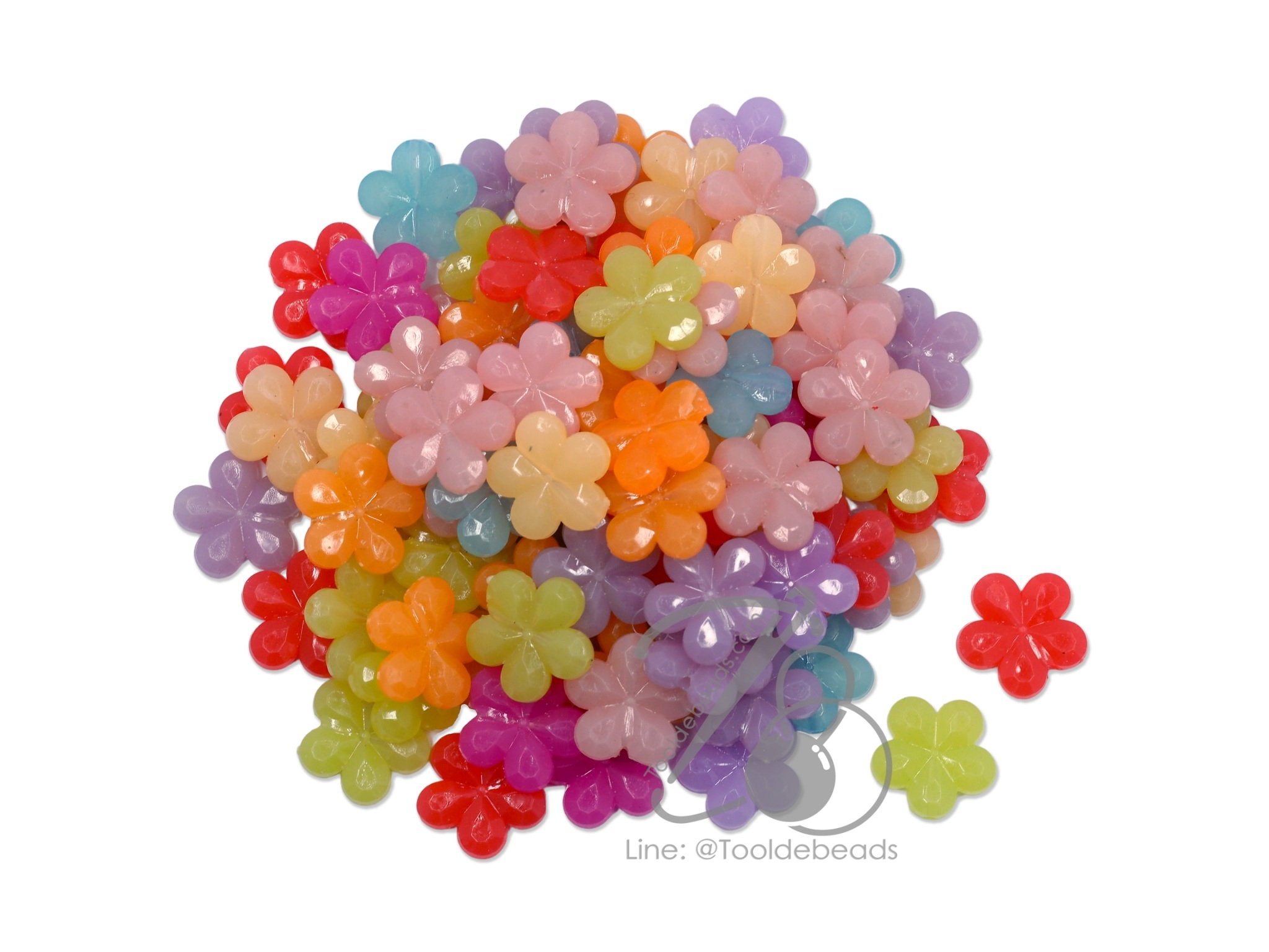 ลูกปัดอะคริลิค 14มม. ลายดอกแก้ว คละสีขุ่นหวาน (15 กรัม) SKU-09582