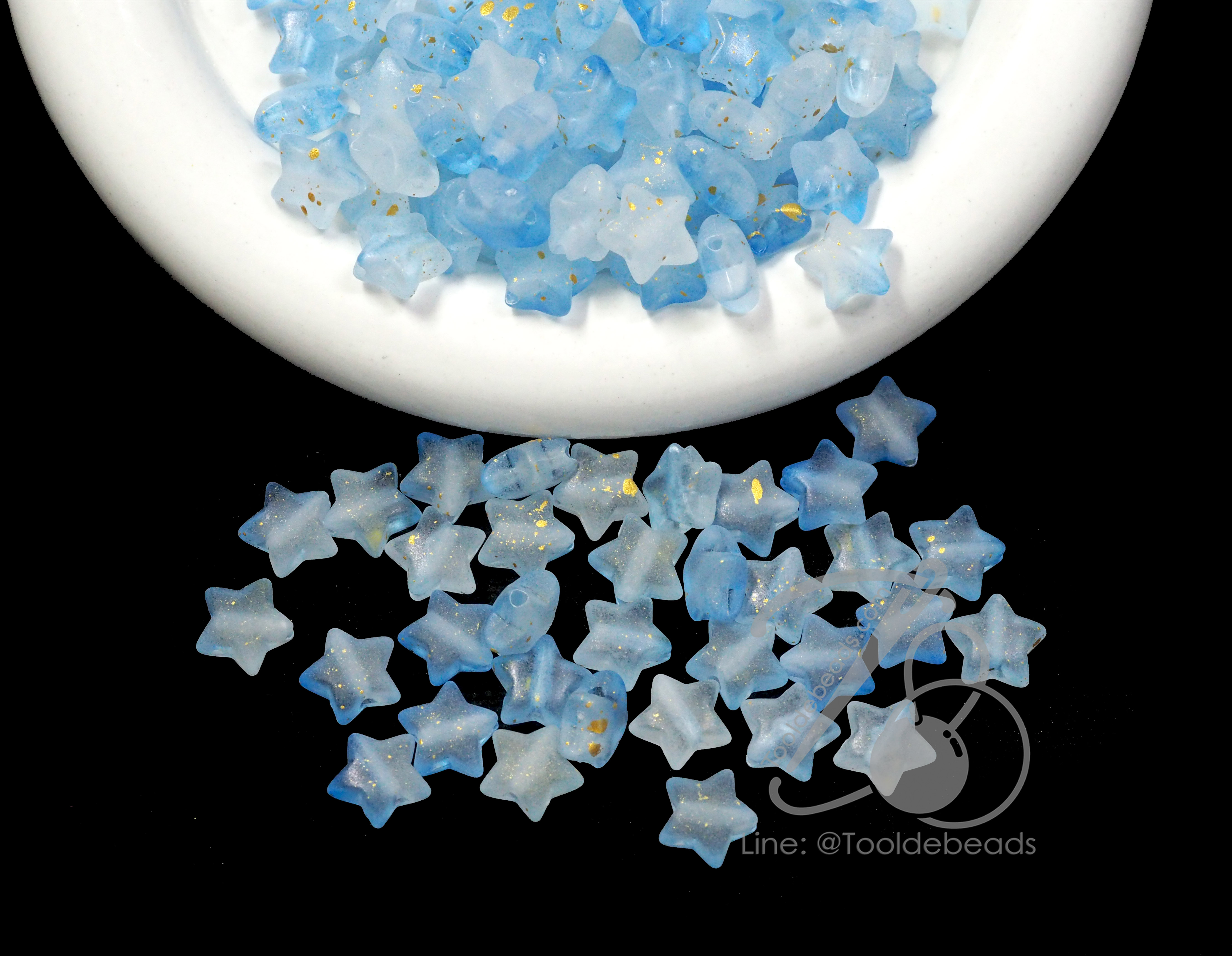 ลูกปัดเนื้อทราย 10มม. ลายดาว สีฟ้าเข้ม (80 กรัม) SKU-17091