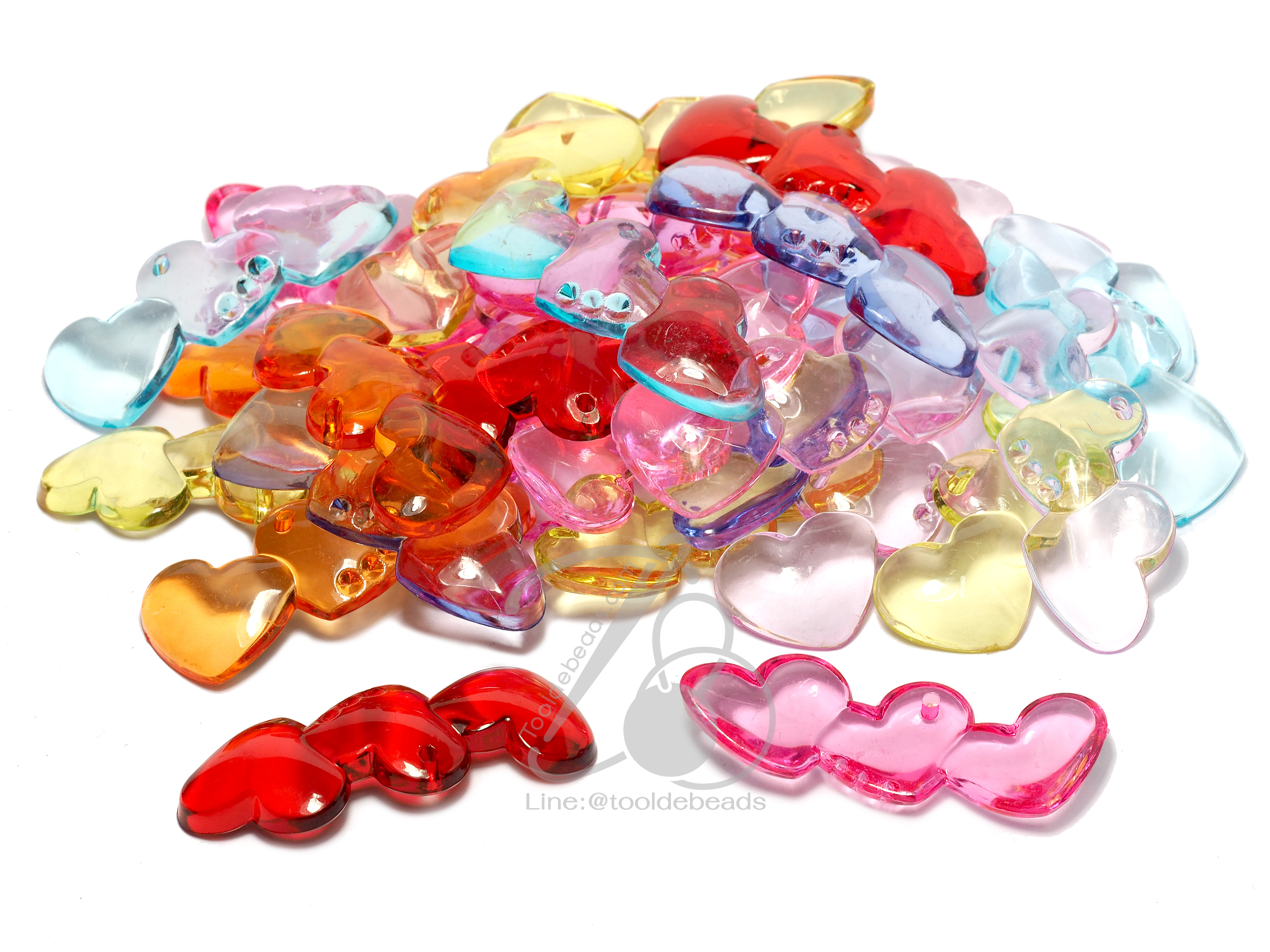 จี้อะคริลิค 47มม. ลายหัวใจ คละสีใส (100 กรัม) SKU-10237