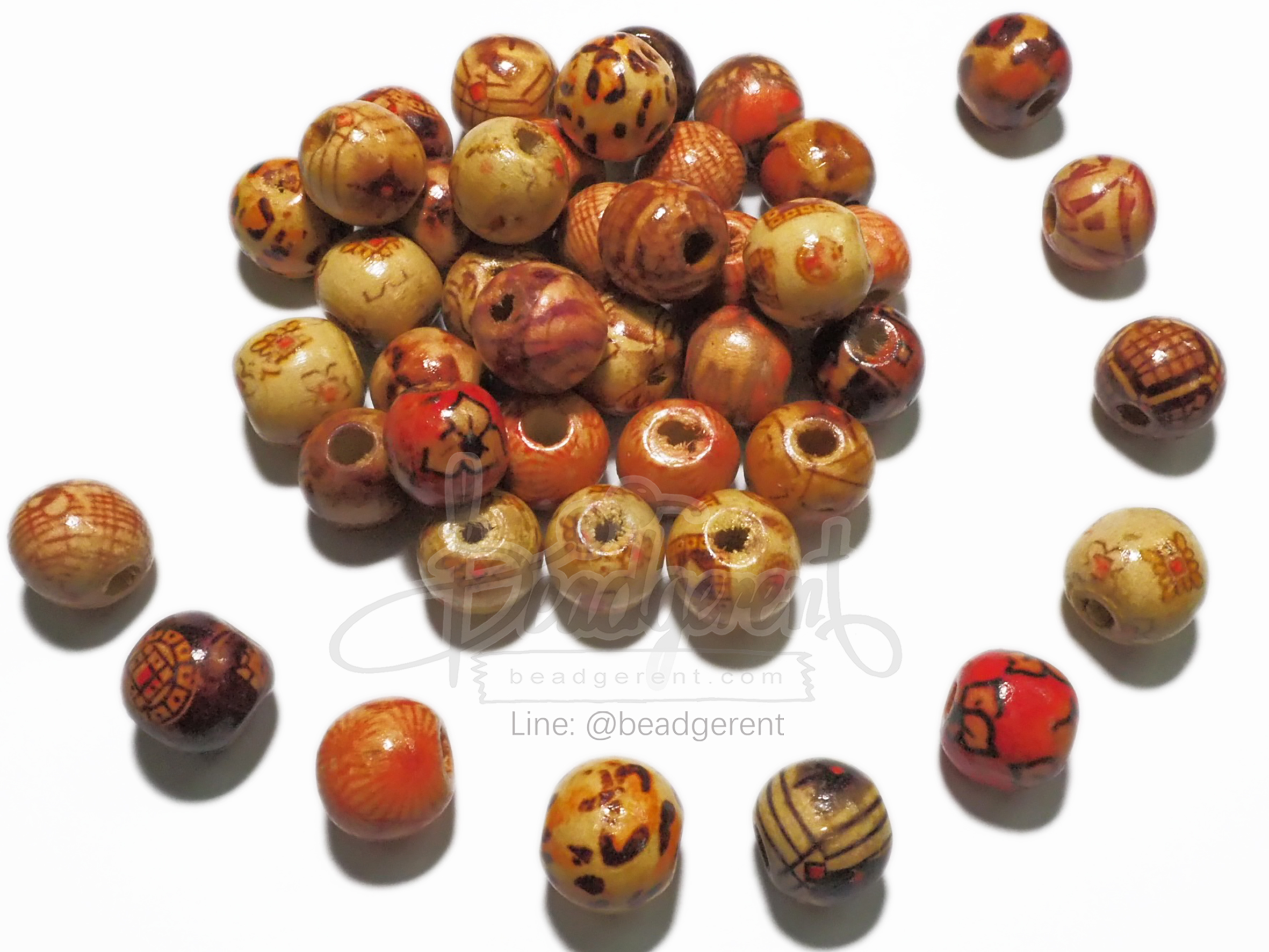 ลูกปัดไม้เพ้นท์ลายโอ่ง02 12มม. คละลาย (10 กรัม) SKU-03797