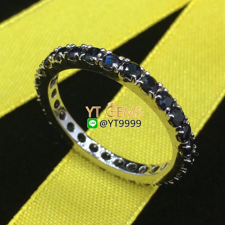 แหวนพิรอด แหวนไพลิน แหวนเงินแท้92.5% ชุบทองคำขาว ประดับพลอยไพลินแท้ YTG-7689 YTGEMS