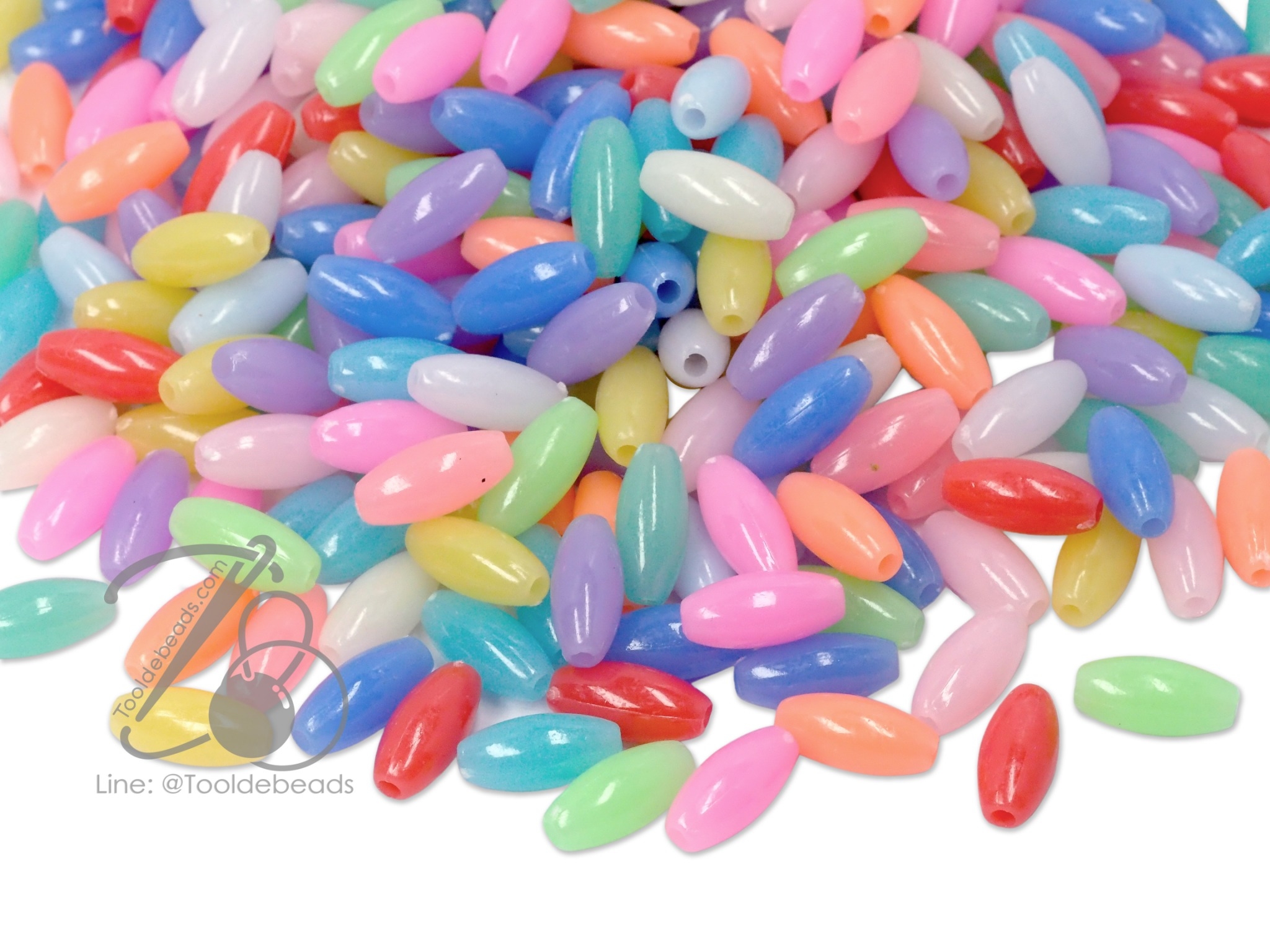 ลูกปัดกิโล ตราจระเข้ เม็ดข้าว 13มม. สีหวาน คละสี (100 กรัม) SKU-02941