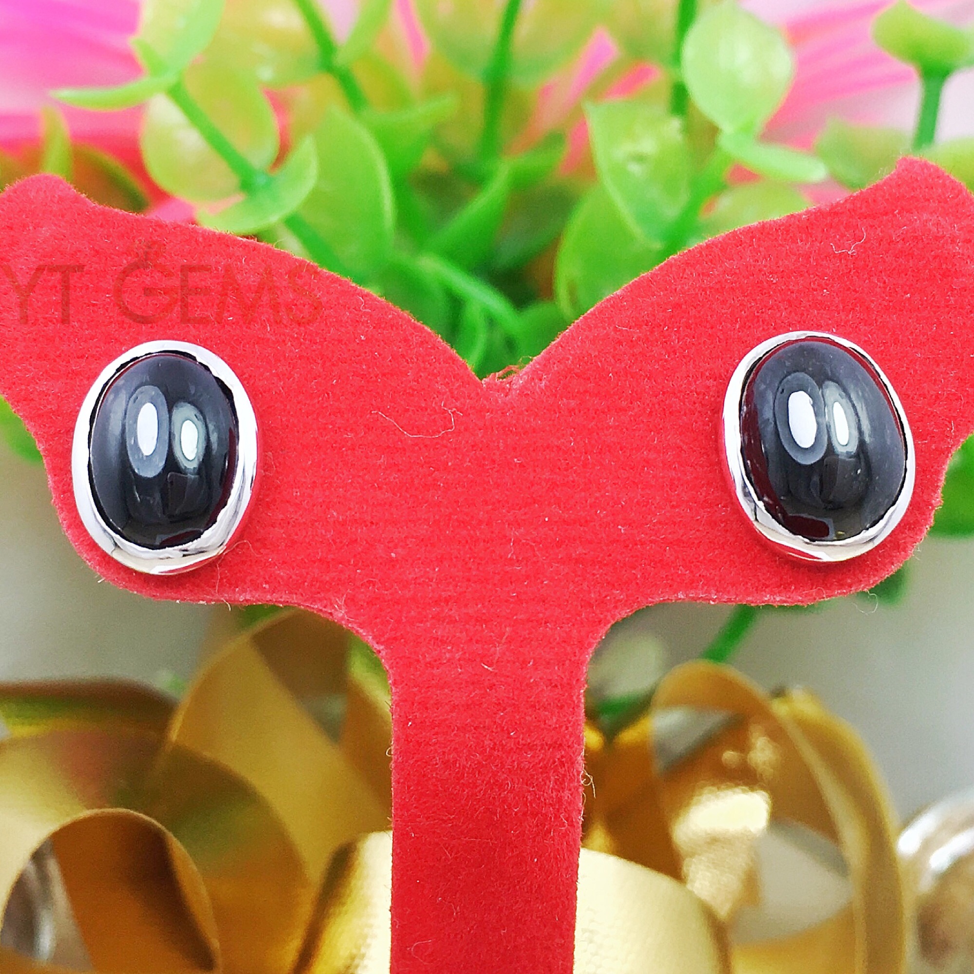 ต่างหูนิลสตาร์ ต่างหูเงินแท้92.5% ชุบทองคำขาว พลอยนิลสตาร์แท้ YTG-3215 YTGEMS