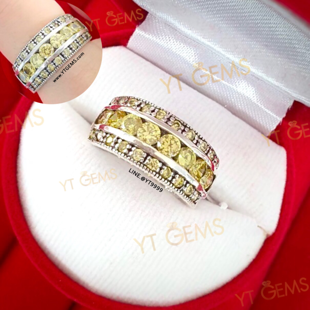 แหวนแถว บุษราคัม แหวนเงินแท้ รมดำ พลอยบุษราคัม (CZ) YTG-11636 YTGEMS