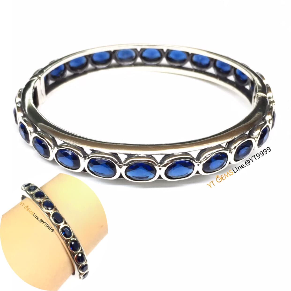 กำไลไพลิน กำไลเงินแท้ รมดำ พลอยไพลิน (CZ) YTG-11020 YTGEMS