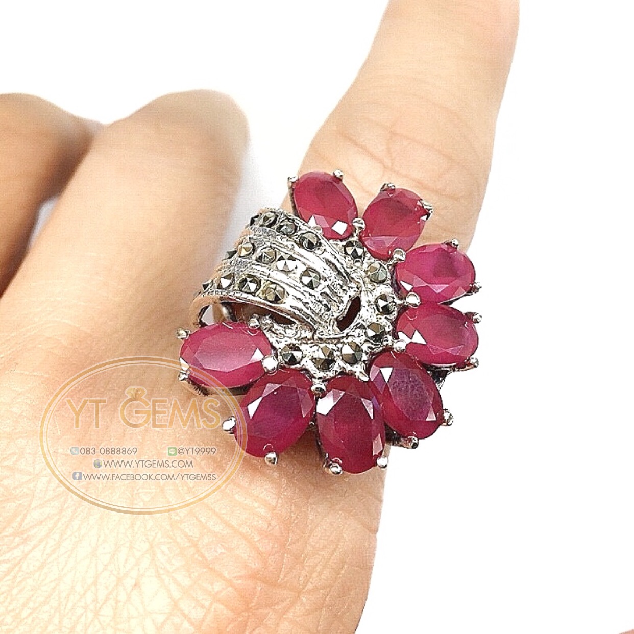 แหวนทับทิม แหวนเงินแท้92.5% รมดำ พลอยทับทิมชาตั้ม ตกแต่งแมกกาไซต์ YTG-4547 YTGEMS