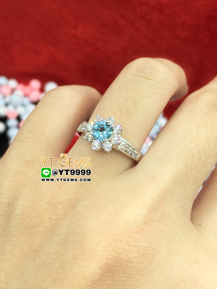 แหวนสกายบลูโทแพซ แหวนเงินแท้ ชุบทองคำขาว พลอยแท้ YTG-8241 YTGEMS