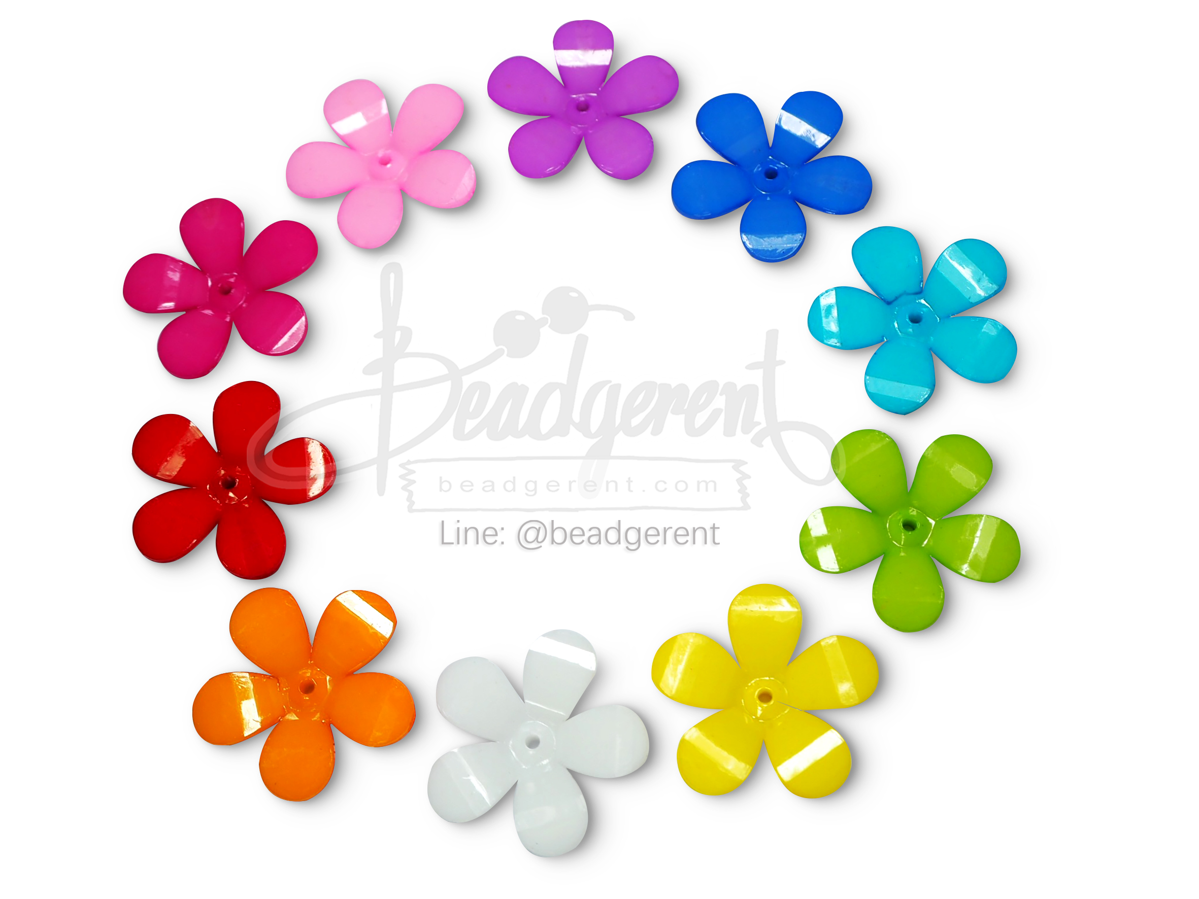 ลูกปัดอะคริลิค 30มม. ลายดอกมะลิ สีสด (15 กรัม) SKU-05049