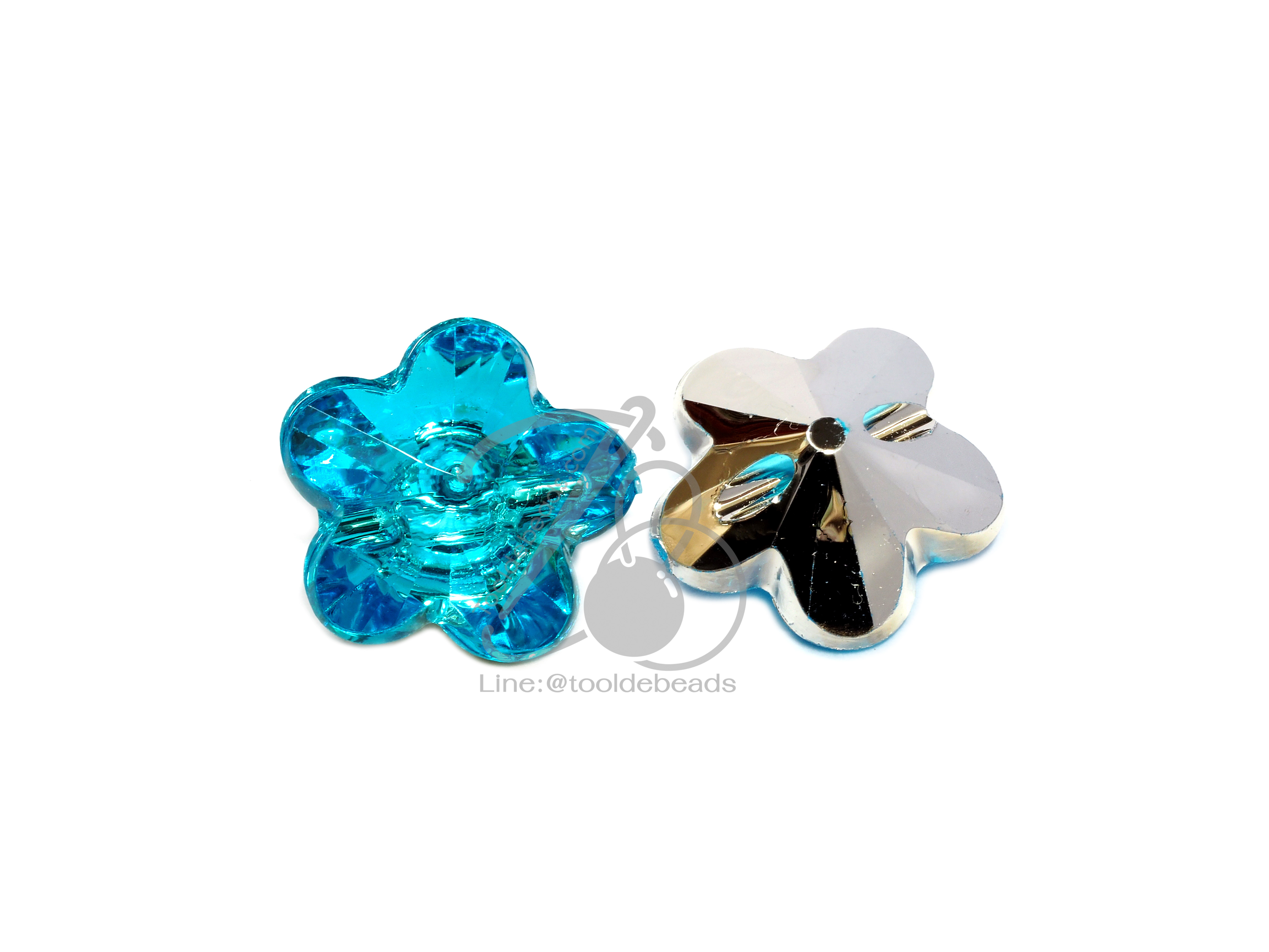 ลูกปัดเจียเพชร 12มม. ลายดอกไม้ร้อยข้าง สีฟ้า (1 ชิ้น) SKU-06226