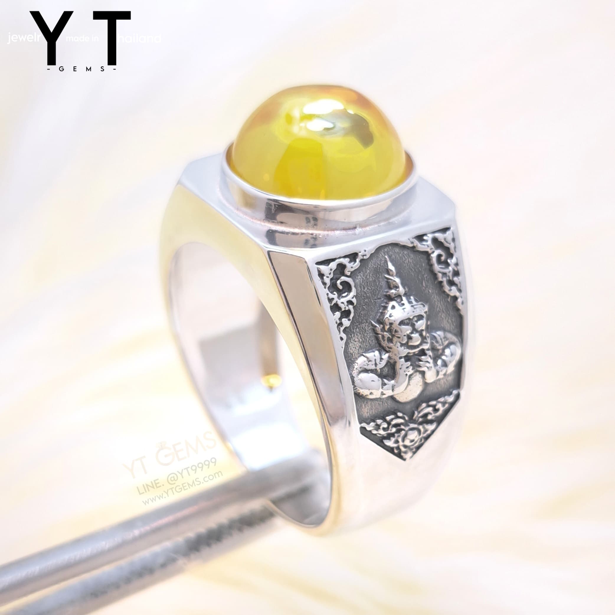 แหวน ราหู เงินแท้ รมดำ มณีสีเหลือง บุษราคัม CZ YTG-11722 YTGEMS whole