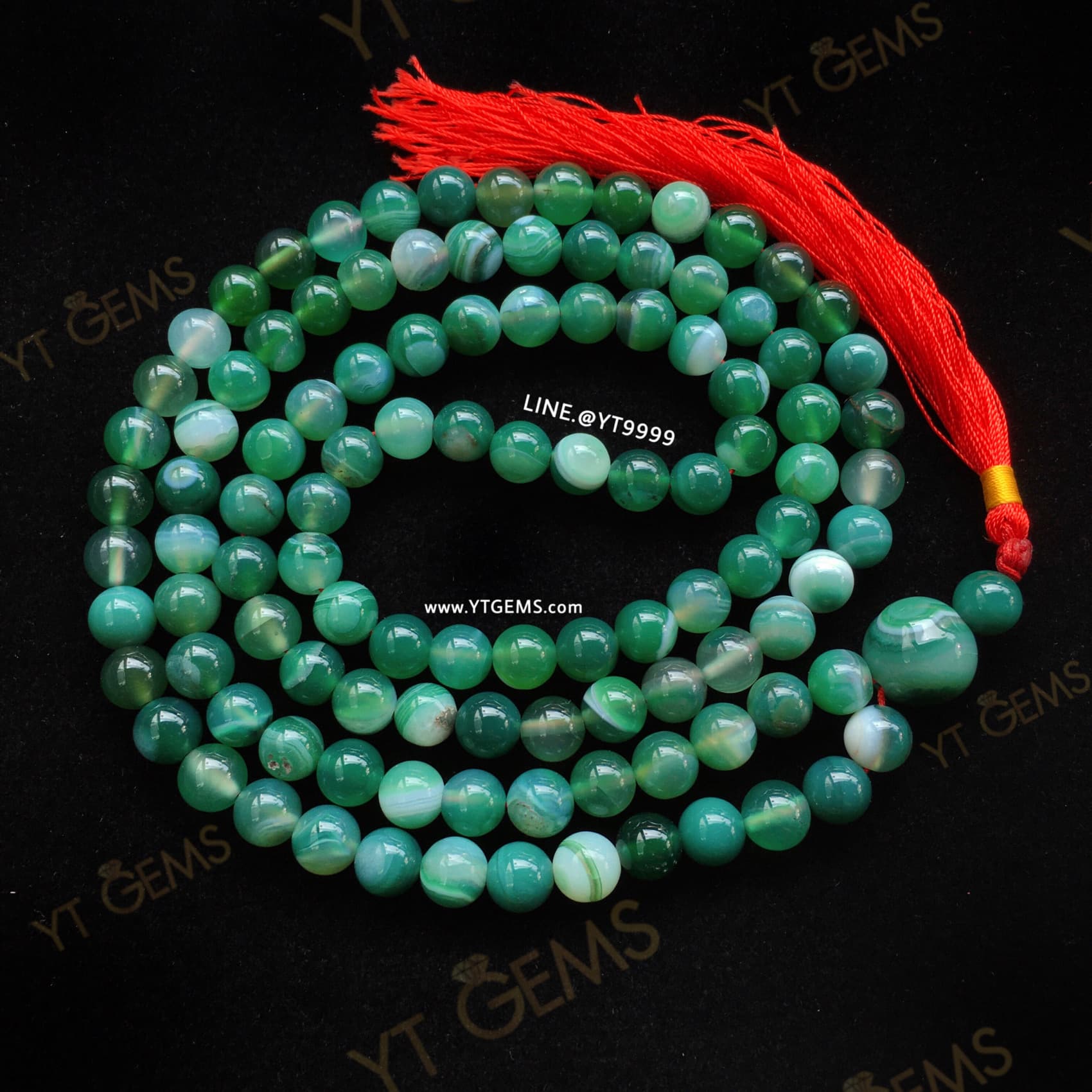 ประคำหินมงคล 108 เม็ด หินกรีนอาเกตแท้ 8 มม. YTG-10817 YTGEMS
