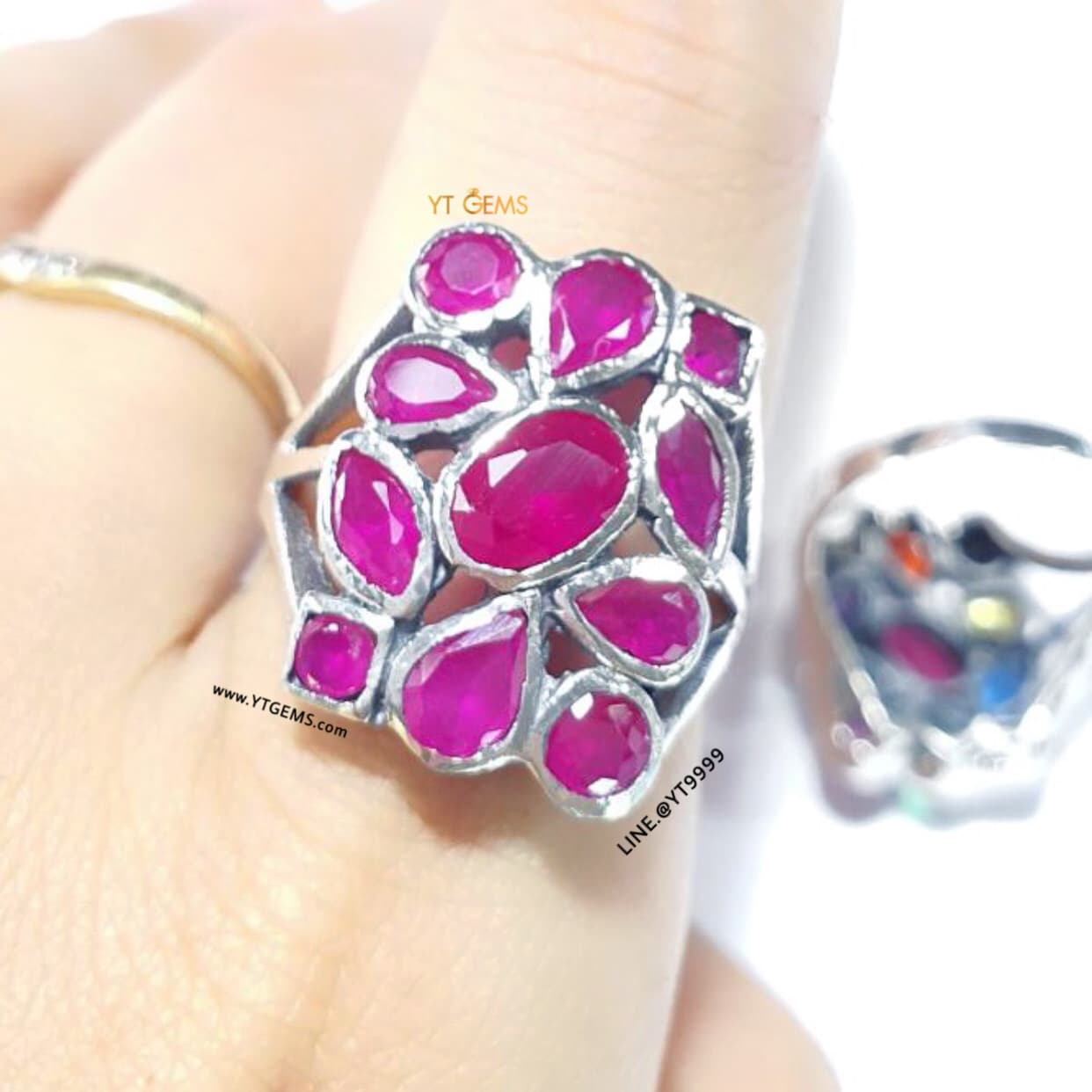 แหวนทับทิม แหวนเงินแท้ รมดำ พลอยทับทิมชาตั้ม YTG-11306 YTGEMS