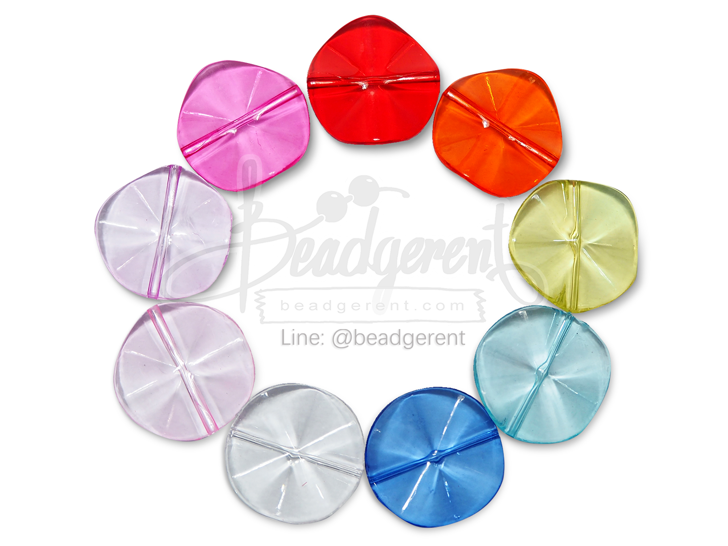 ลูกปัดอะคริลิค 35มม. ลายใบบัว คละสีใส (500 กรัม) SKU-04717