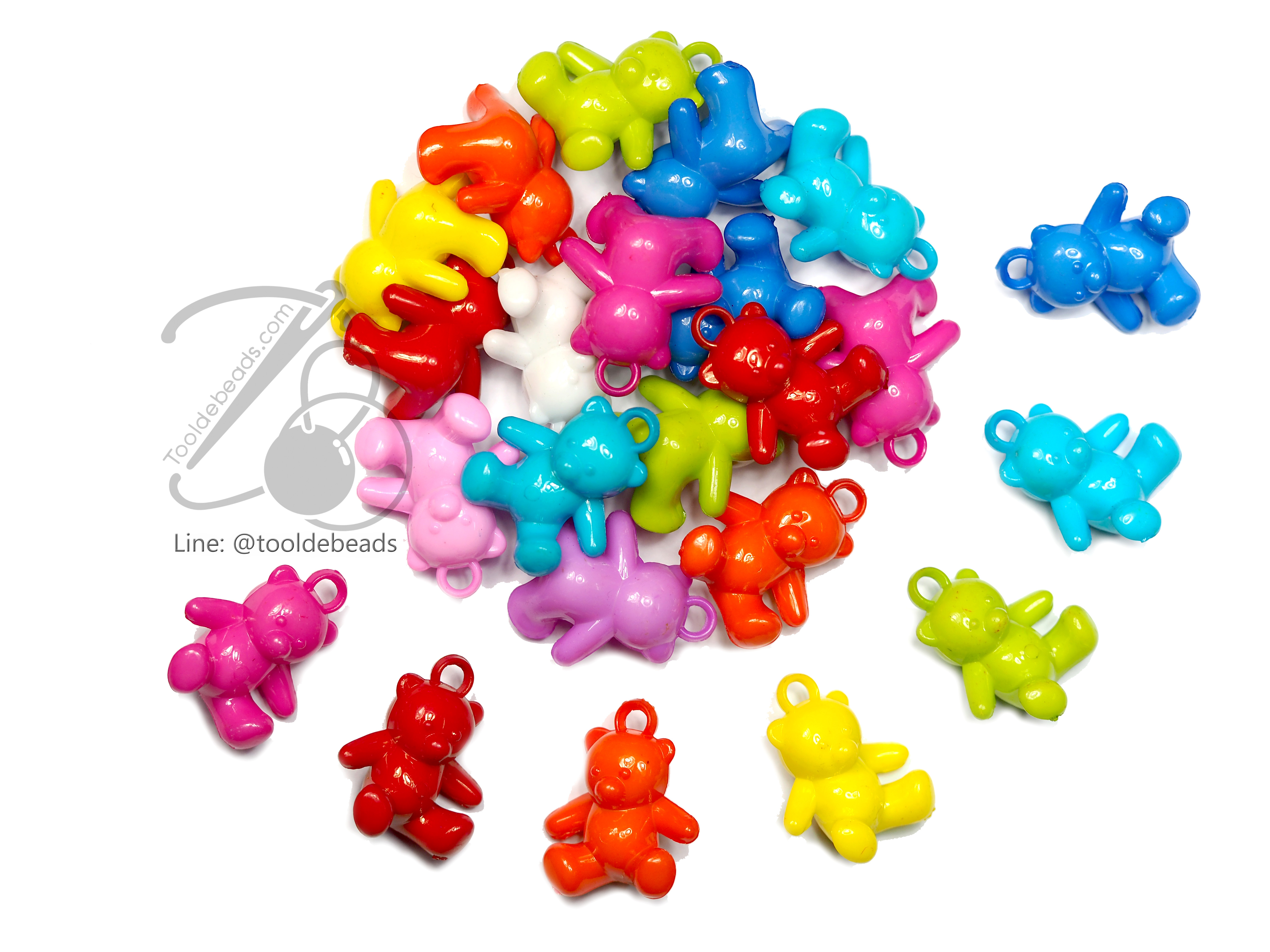 จี้อะคริลิค 22มม. ลายหมีนั่ง คละสีสด (100 กรัม) SKU-05102