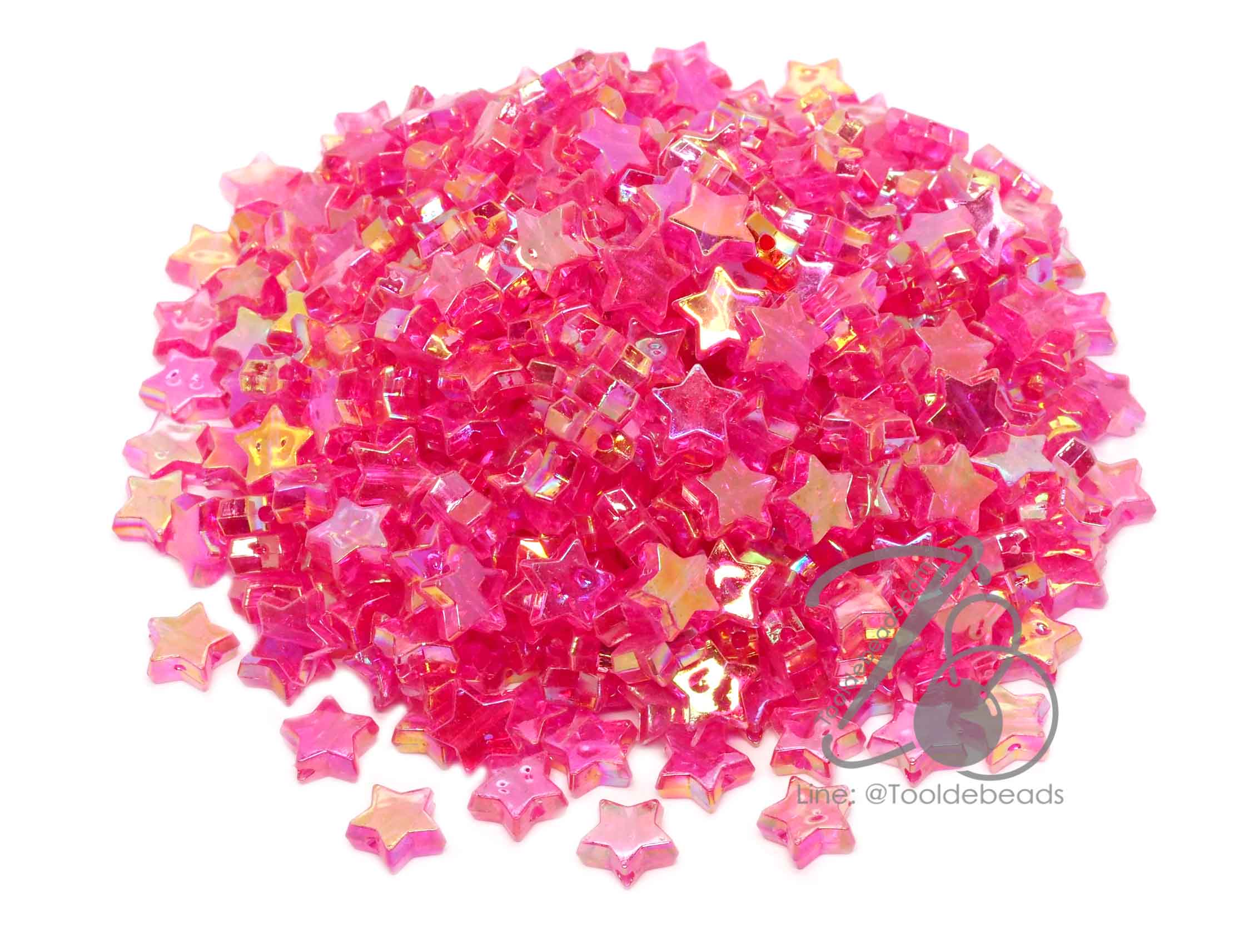 ลูกปัดพลาสติก เคลือบรุ้ง 9มม. ลายดาว สีบานเย็นรุ้งใส (500 กรัม) SKU-14343