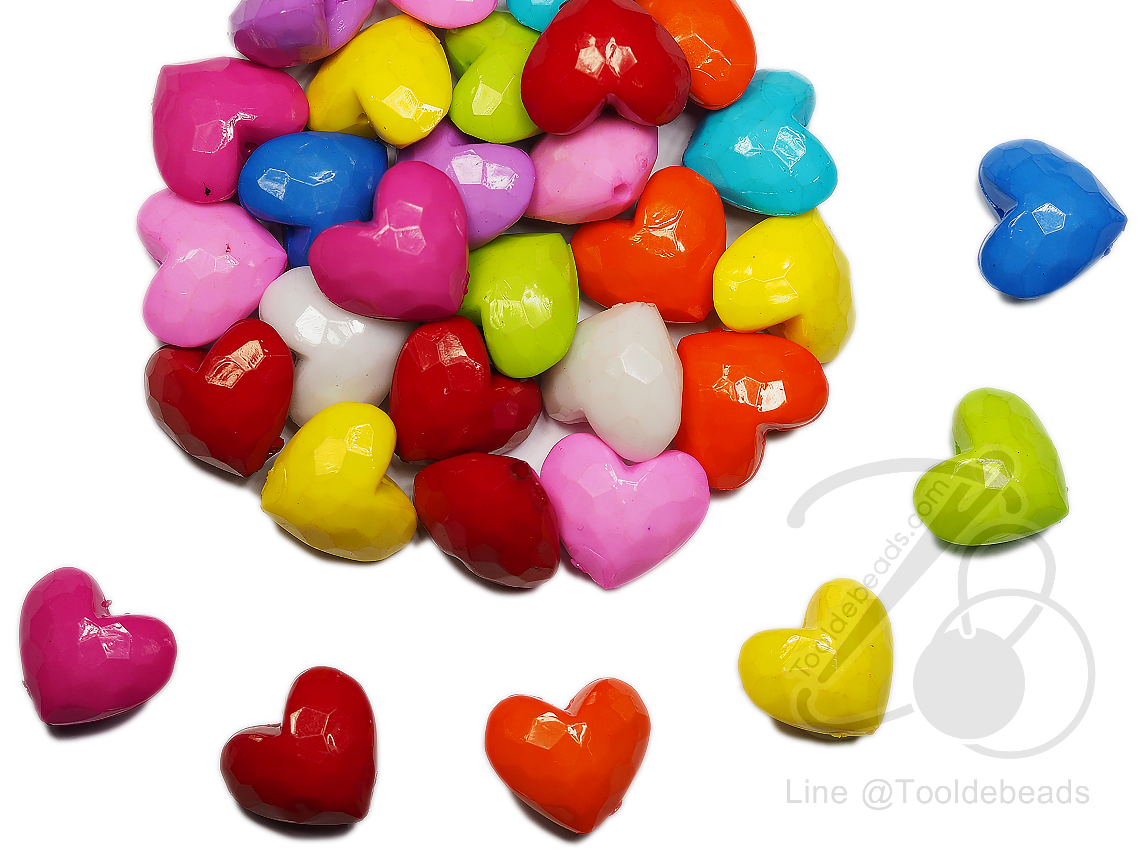 ลูกปัดอะคริลิค 15มม. ลายหัวใจอ้วน คละสีสด (100 กรัม) SKU-05154